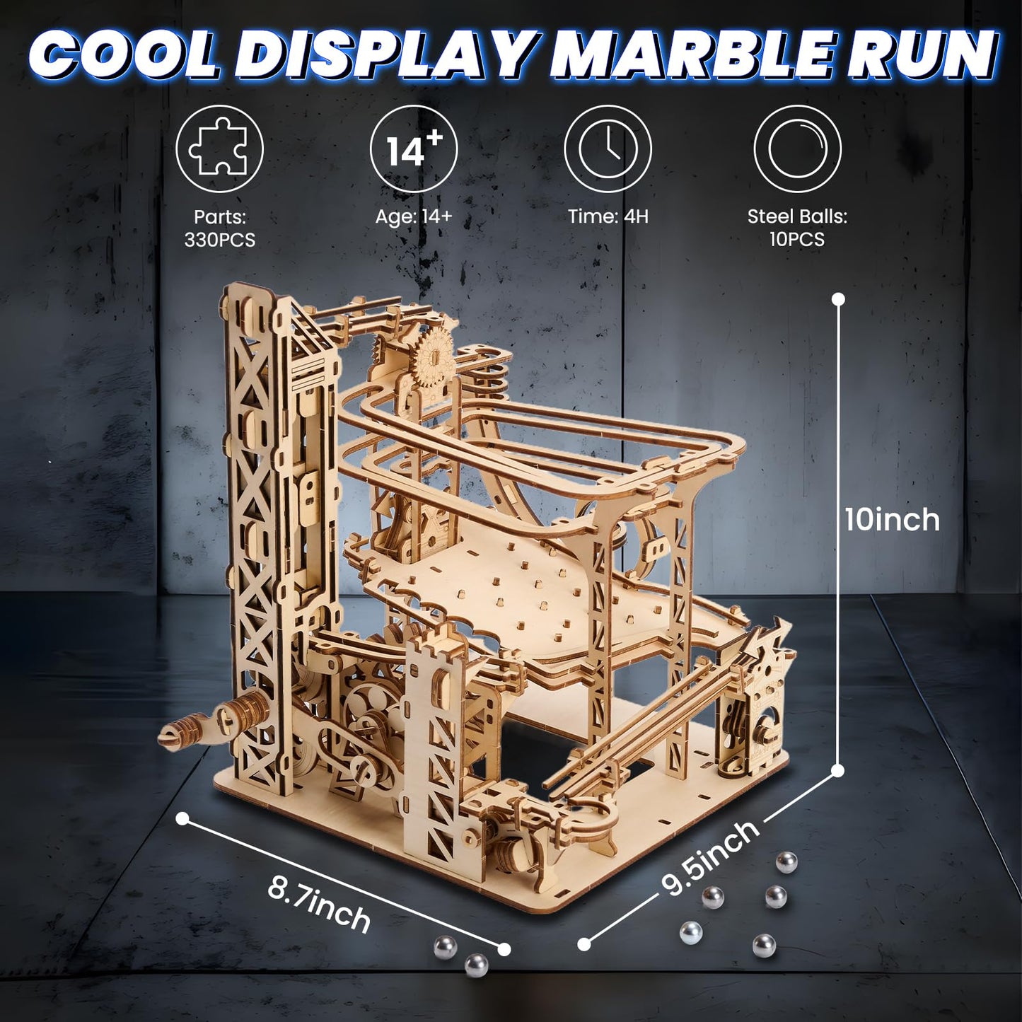 Uplike 3D Wooden Puzzles for Adults: 371pcs Wood Mechanical Marble Run Model Kits with Roller Coaster Building Set for Adults - 3D Brian Teaser Desk Toys Wooden Puzzles for Men Women Hobbies Gifts