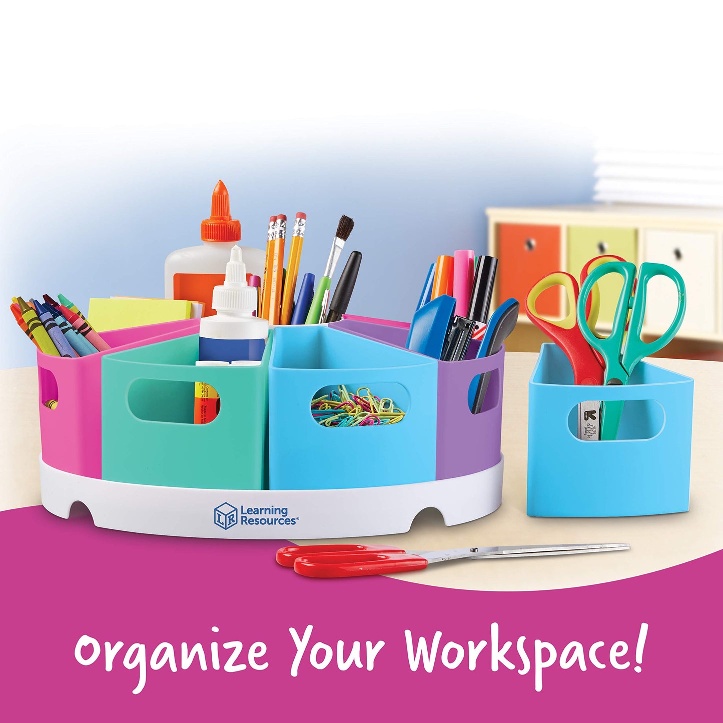 Learning Resources Create-a-Space Storage Center Pastel - Rotating Caddy Organizer for Kids, Art Supply Organizers for Markers, Pens and Pencils, Classroom Table Caddy for Teachers
