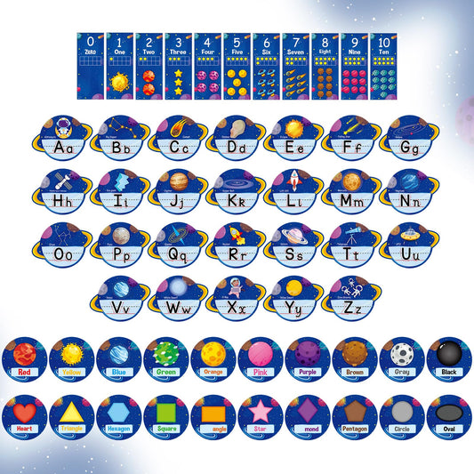 Outer Space Alphabet Number for Classroom Wall Space Bulletin Board Manuscript Educational Cards Galaxy ABC Letters Numbers Shapes Colors Poster for Preschool Elementary Early Learning Decor