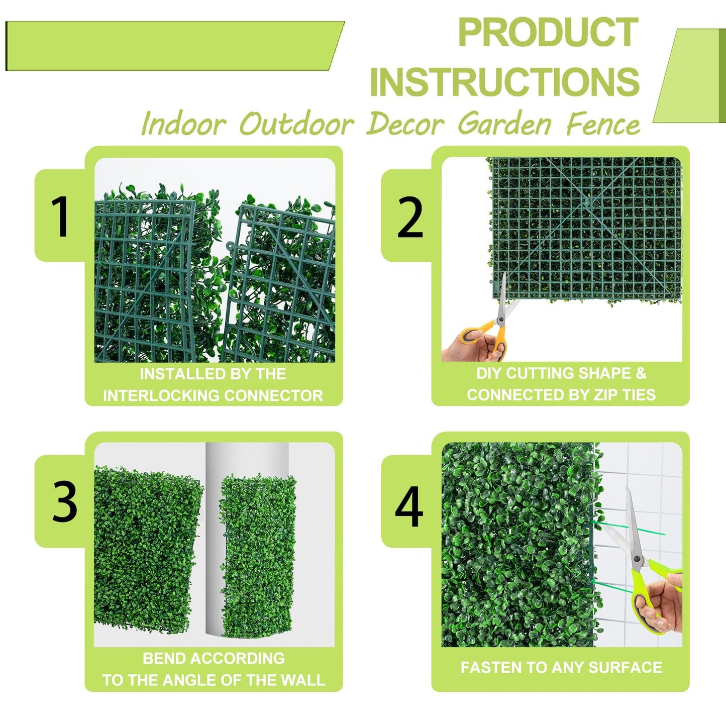AOKIE 10"X10" Artificial Grass Wall, 12Pcs Boxwood Hedge Wall Panels UV-Anti Grass Backdrop Wall Decor, Greenery Privacy Hedge Screen for Indoor Outdoor Patio Balcony, Party Garden Fence Decor