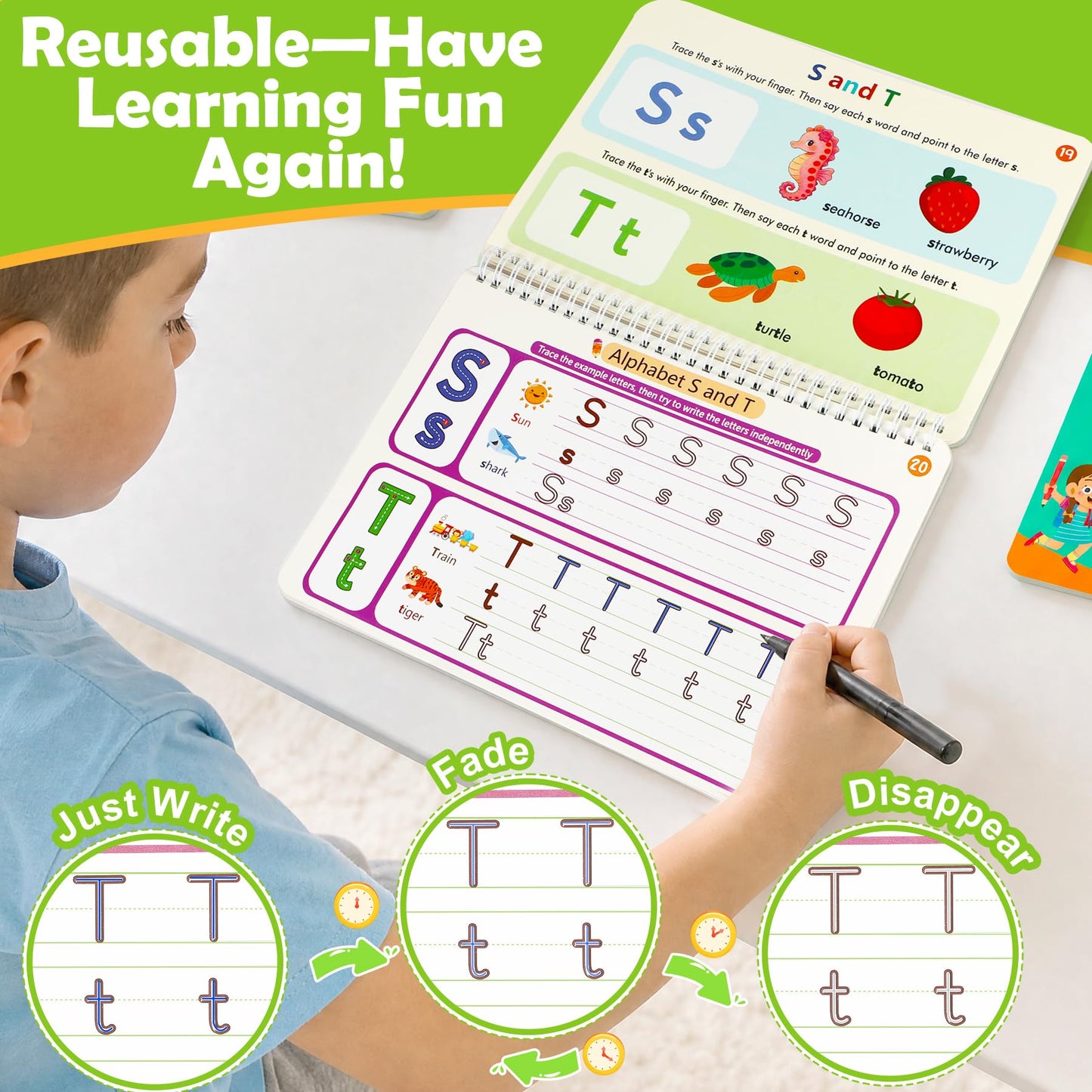 Magic Grooved Writing Practice for Kids Age 3-5, Reusable Grooved Handwriting Practice Kindergarten Workbooks for Kids Ages 3-8, Preschool Learning Activities, Tracing Books Gifts for Boys Girls