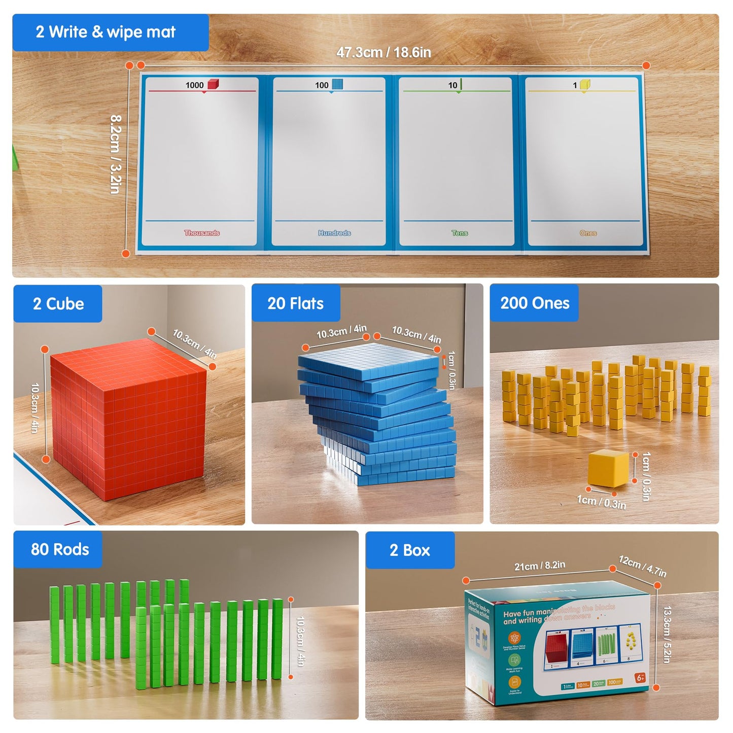 stochastic box Set of 2 Base Ten Blocks Plastic 306 pcs Place Value Blocks Math Manipulatives Kindergarten Counting Cubes for Kids Math Early Counting Math Toy for 1st Grade