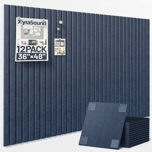 Large Cork Board for Wall 36" x 48" Blue Bulletin Board with Safe Removable Adhesive Squares for Pictures Photos, Alternative CorkBoard Felt Pin Boards Tiles for Office Classroom Wall Decor - 12 Pack
