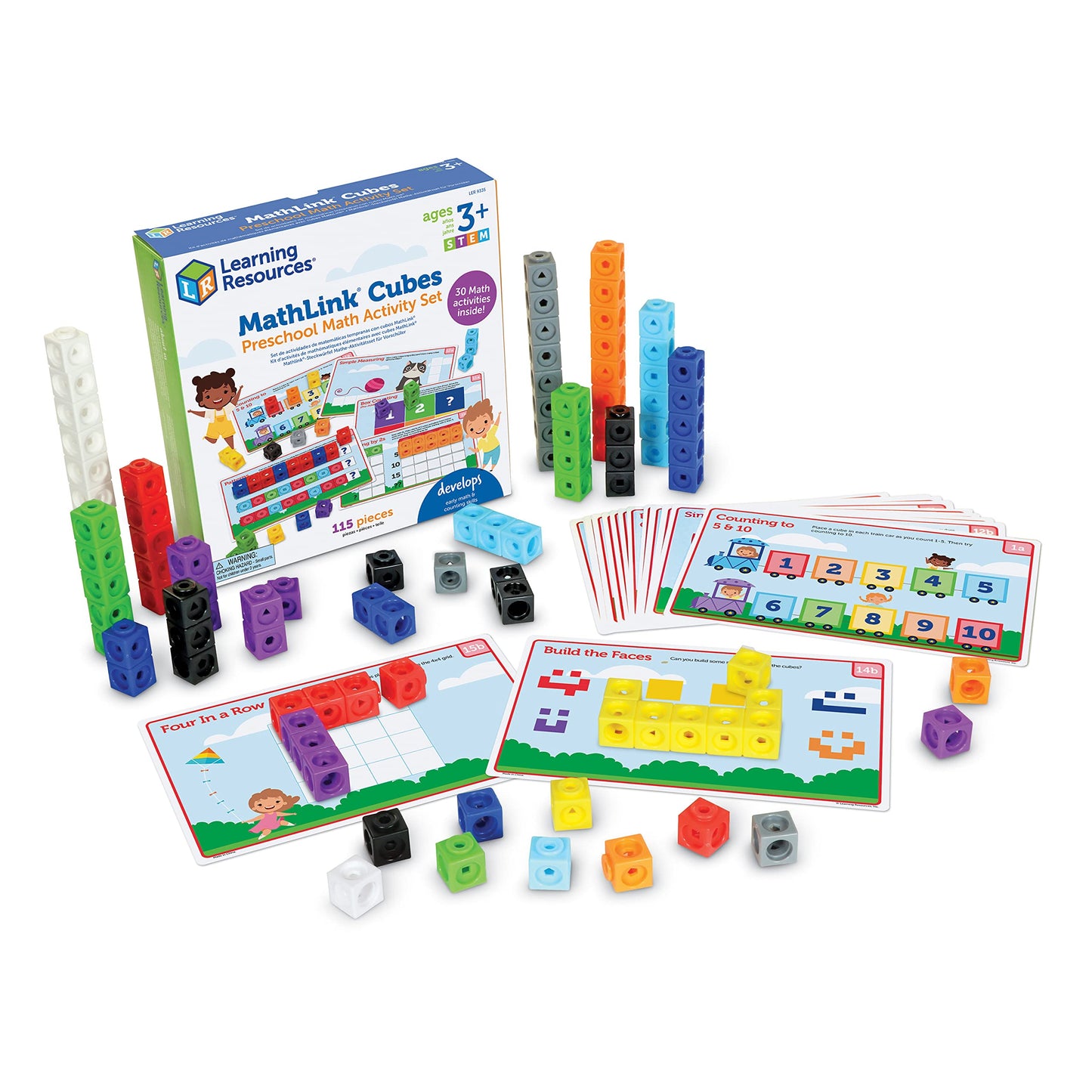 Learning Resources MathLink Cubes Preschool Math Activity Set - Classroom Must Haves, Teacher School Supplies, Toddler Montessori Toys,Building Blocks, Math Manipulatives, Homeschool Games