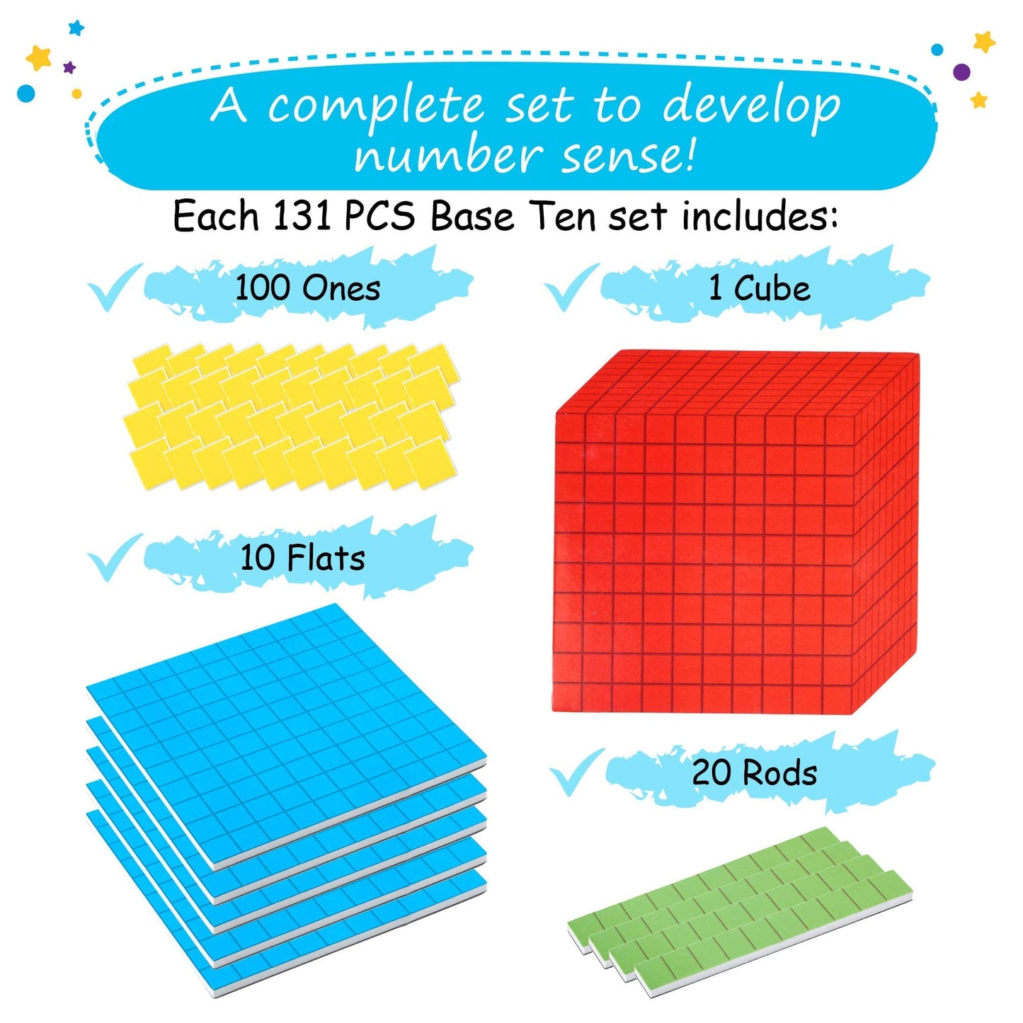 Simply magic 19 Educational Posters for Kids & 131 PCS Jumbo Magnetic Base Ten Blocks