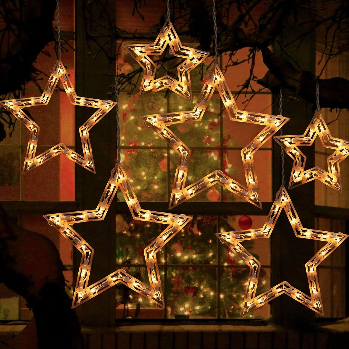 Minetom 9ft Star Christmas String Lights - 100 LED Bulbs, 6 Drops, Indoor/Outdoor, White