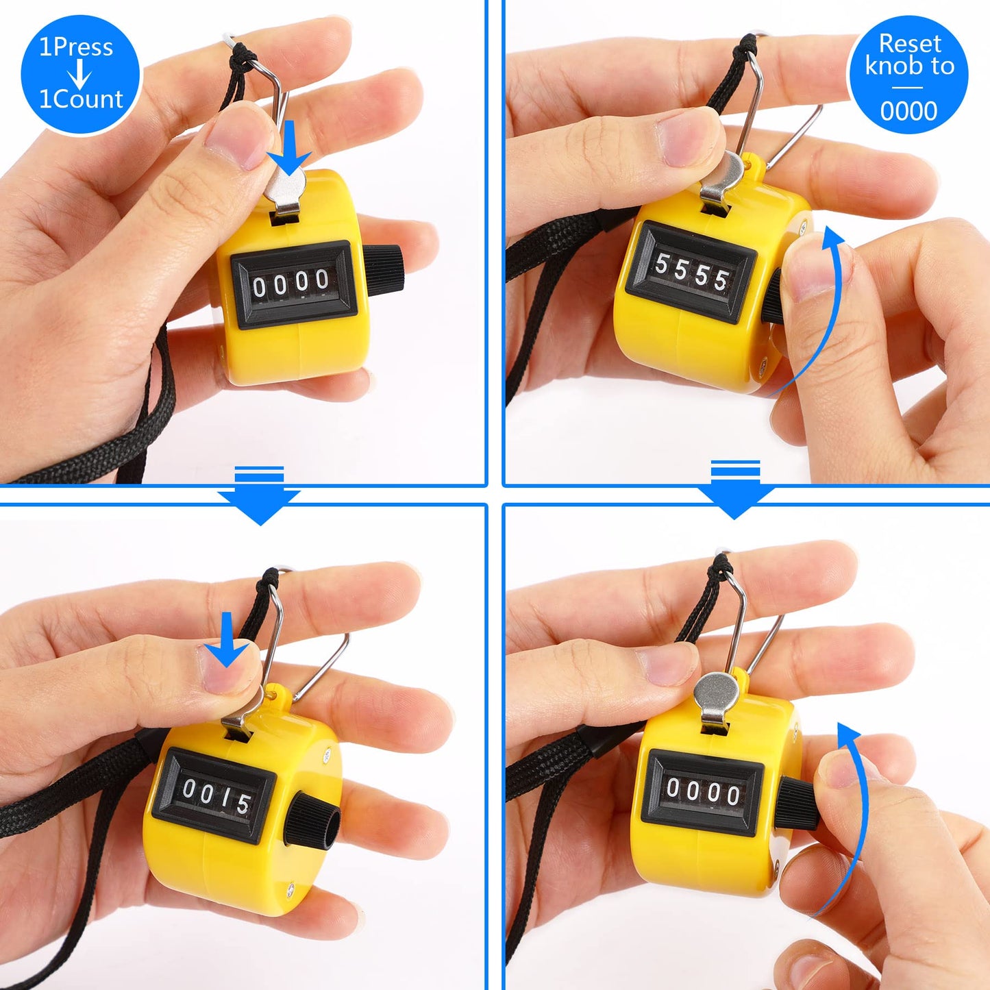 PETKNOWS Colors Handheld Tally Counter Clicker, 5 Pcs 4 Digital Number Click Counter for School Event Golf Sports Office Stadium