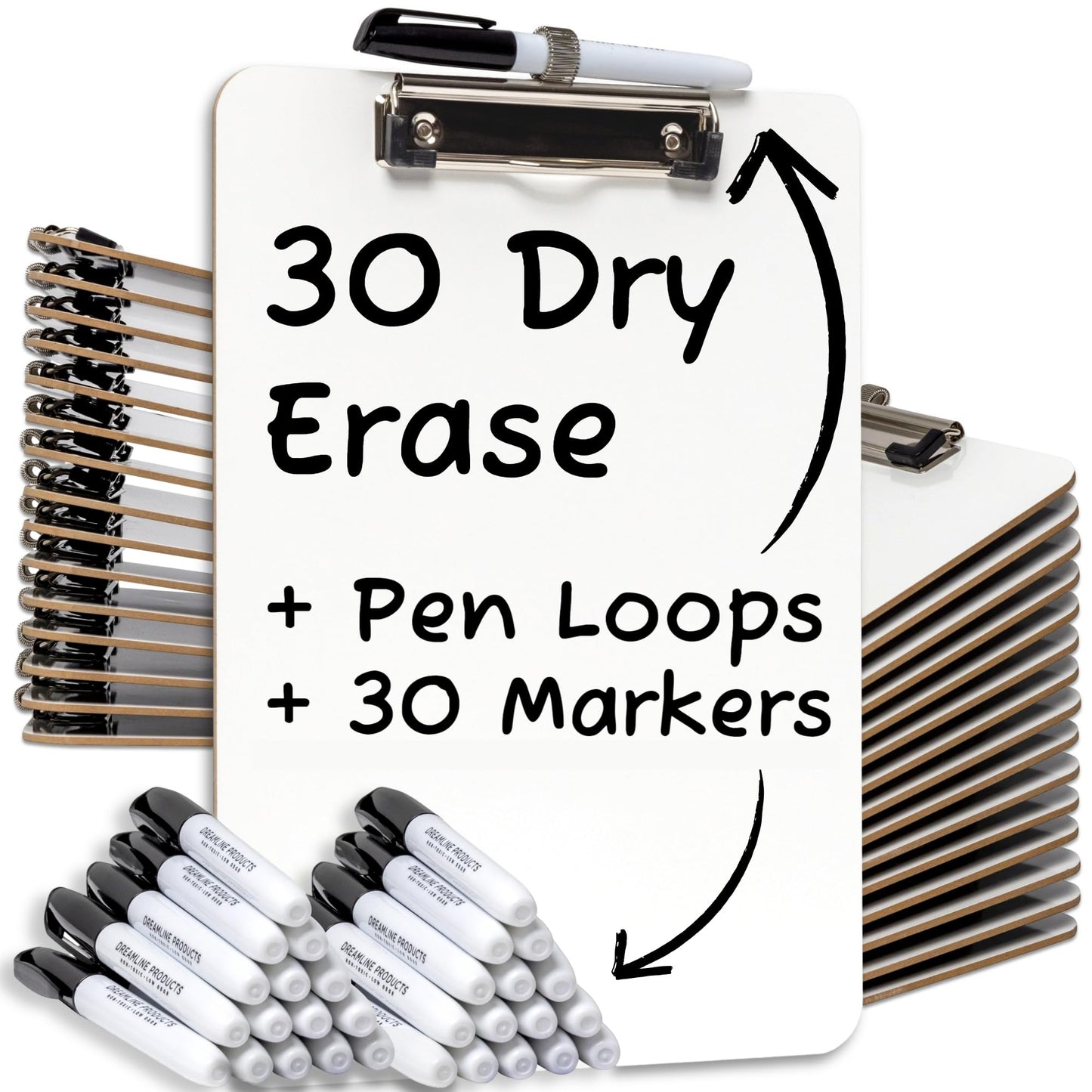 Dry Erase Clipboard (30pc Set) with White Board Markers | Small White Board Dry Erase Clipboards for Classroom, to Do List White Board Small Clip Boards - Class Pack, 30 Dry Erase Markers Included!
