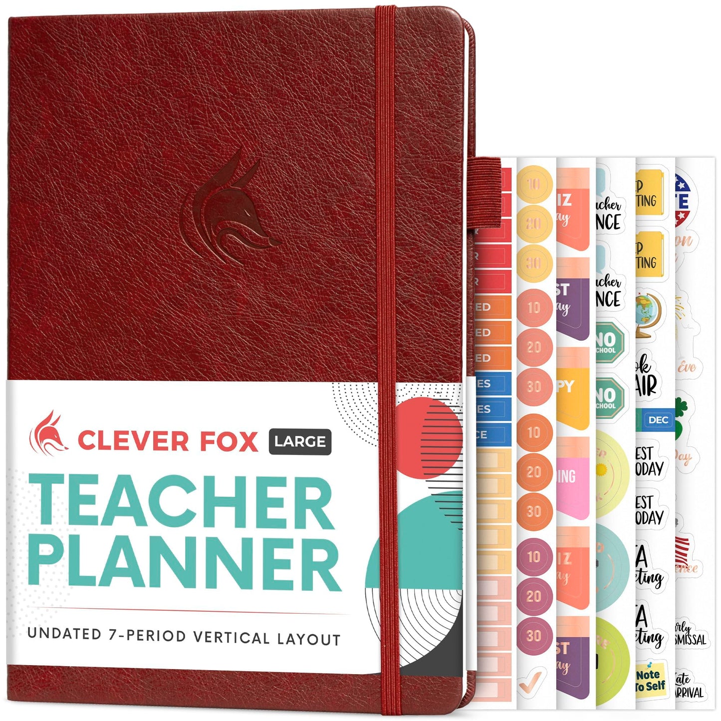Clever Fox Teacher Planner – School Year Planner with Calendars & Lesson Plans – Teacher Plan Book for Classroom & Homeschool Organization - Undated, 7x10″, Hardcover (Wine Red)