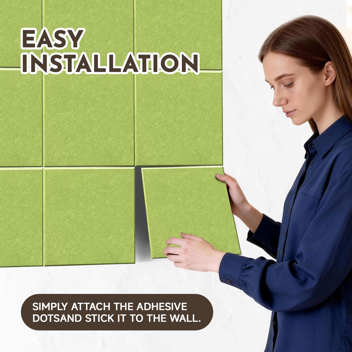 MISSDAY Green Acoustic Wall Panel Large Felt Bulletin Board 48" x 36" Cork Board for Wall, 12-Pack Boards with 72 Adhesive Tabs, 50 Pins, Pin Board for Home Office Classroom Soundproof Wall Tile