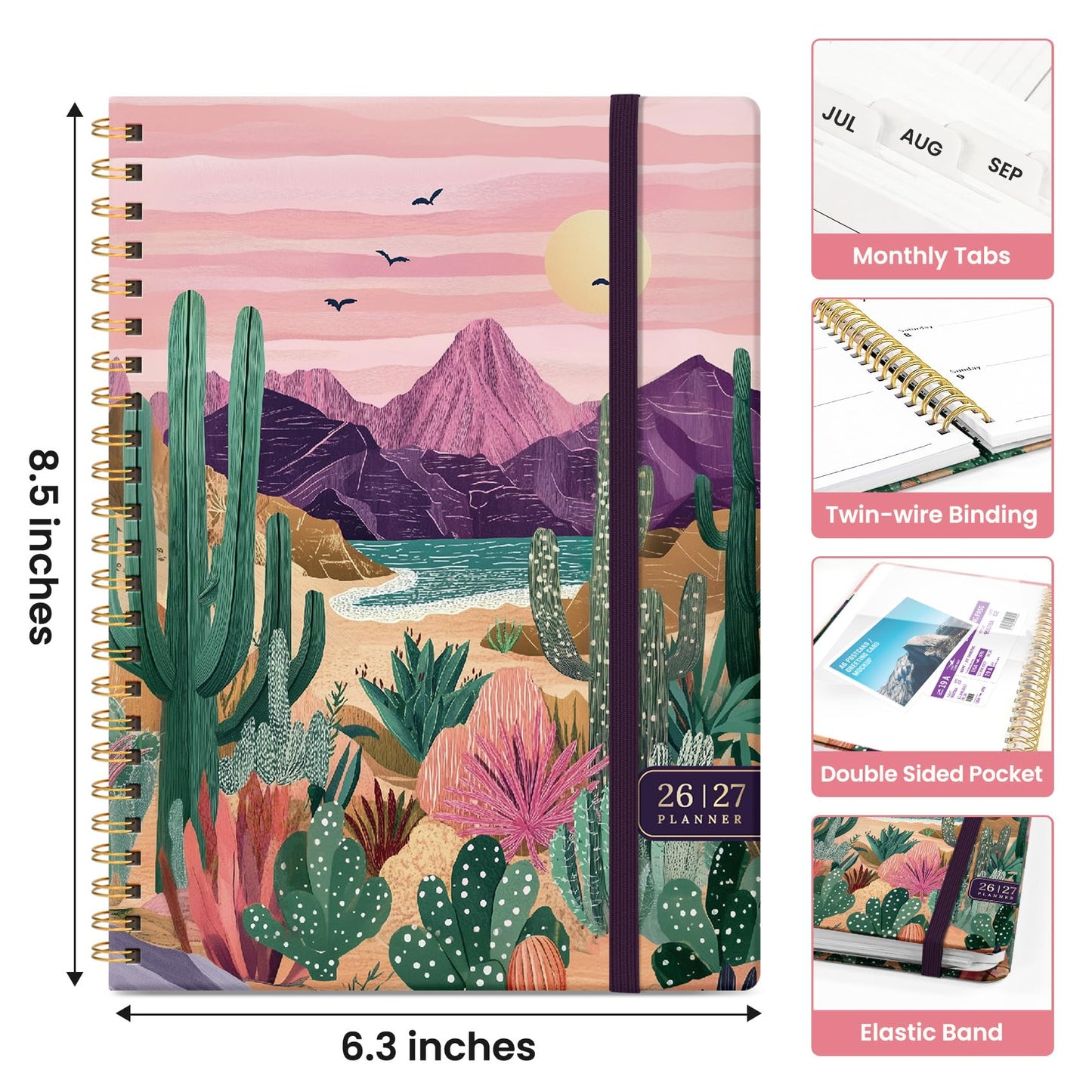 Planner 2026-2027, Academic Year Weekly and Monthly Calender Planner, from Jul 2026 - Jun 2027, Spiral Bound School Planning Book, Perfect for Teacher, Student, Women & Men, A5 (6.3" x 8.5"), Sunset Arroyo