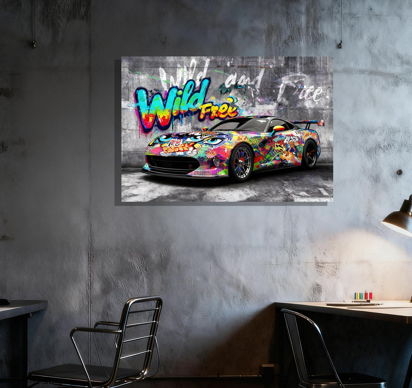 16x24 Modern Graffiti Sports Racing Car Canvas Wall Art Framed Urban Street Galley Oil Painting Gray Picture Teen Boys Pop Funny Home Decor Kids Bedroom Posters Men Office Living Room Cool Prints
