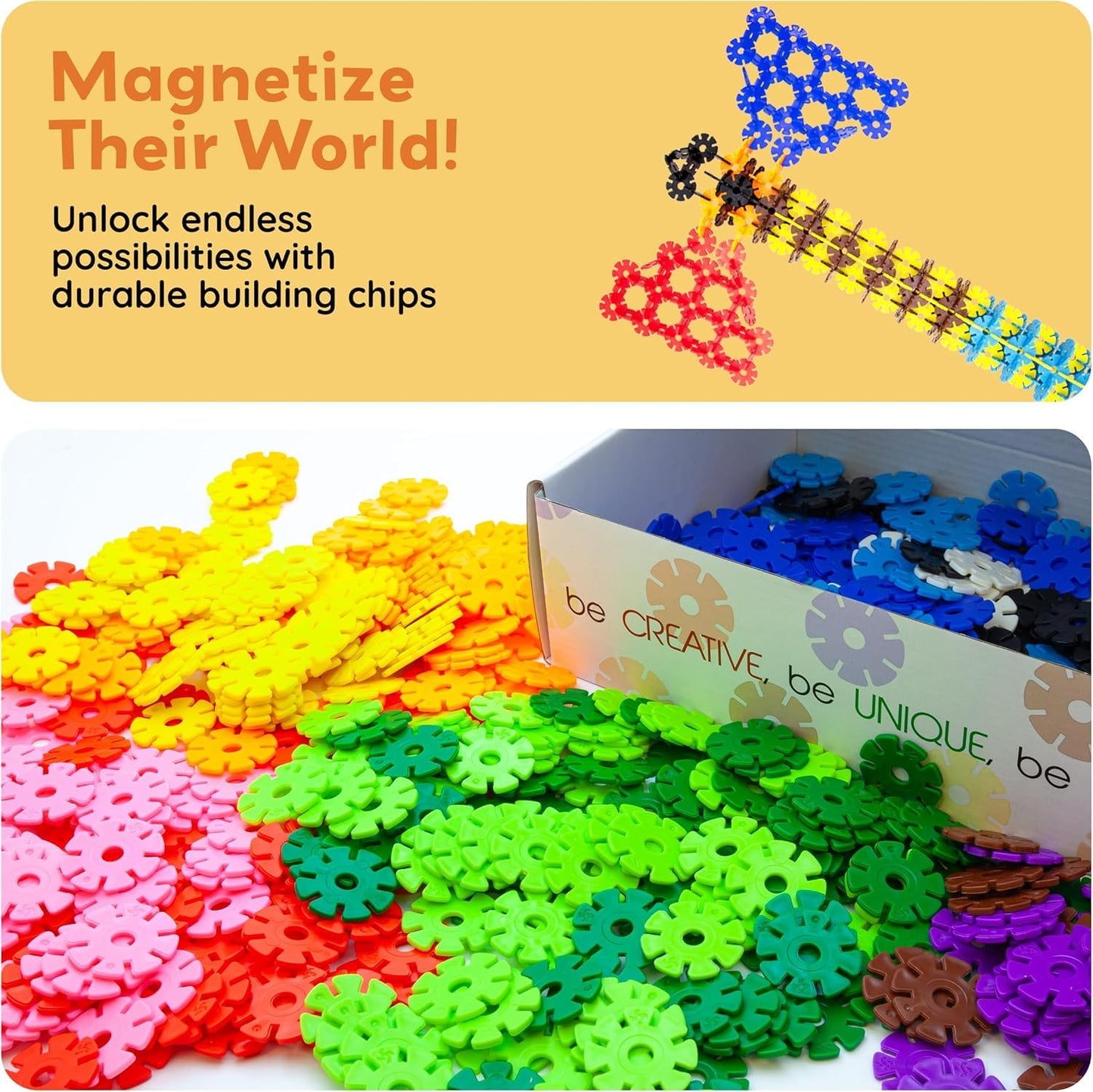 PicassoTiles Building Chips 600 Pieces Interlocking Construction Chips Creative Disc Block Toy Set STEM Learning Toys for Early Education and Child Brain Development Kids Boys Girls Age 3 and Up PTF60