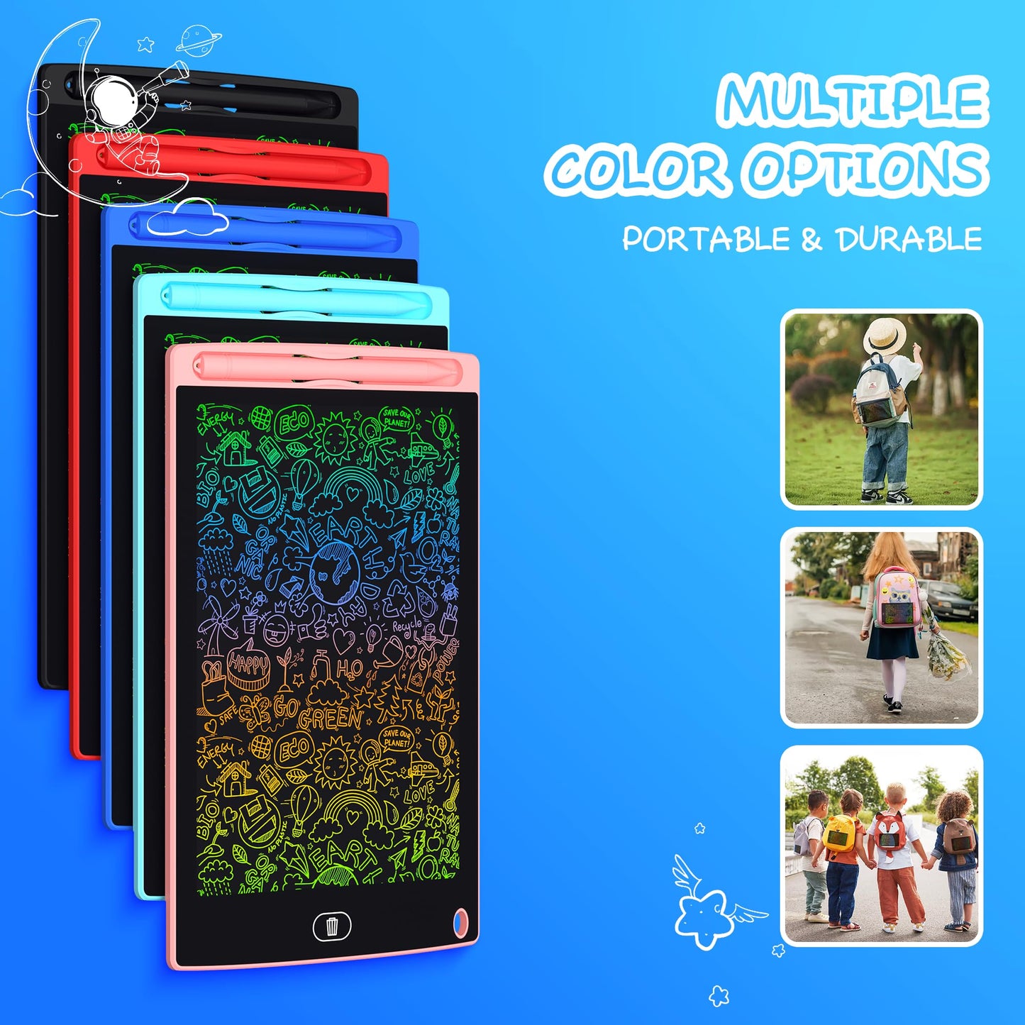 LCD Writing Tablet for Kids - 10 Pack 8.5 Inch Doodle Board Erasable Electronic Painting Drawing Pads Learning Toy Gifts for Christmas Birthday School Age 3-8 (Blue, Red, Green, Pink, Black)