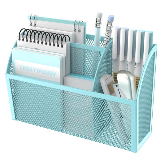 DALTACK Magnetic Pencil Holder - 3-Grid Mesh Shelf for Whiteboard, Refrigerator & Locker - Organizer for Home, School & Office, Blue
