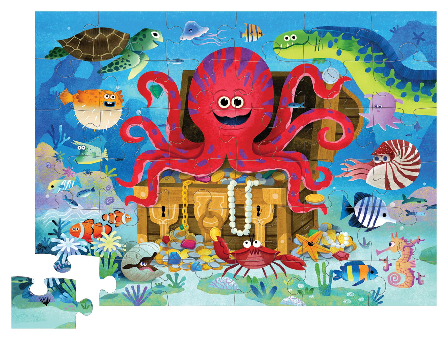 Crocodile Creek Jigsaw Puzzle, 36 Piece for Kids 3 Years and Up, Heavy-Duty Shaped Box for Storage, Finished Puzzle Size 18 x 24 inches, Octopus Treasure