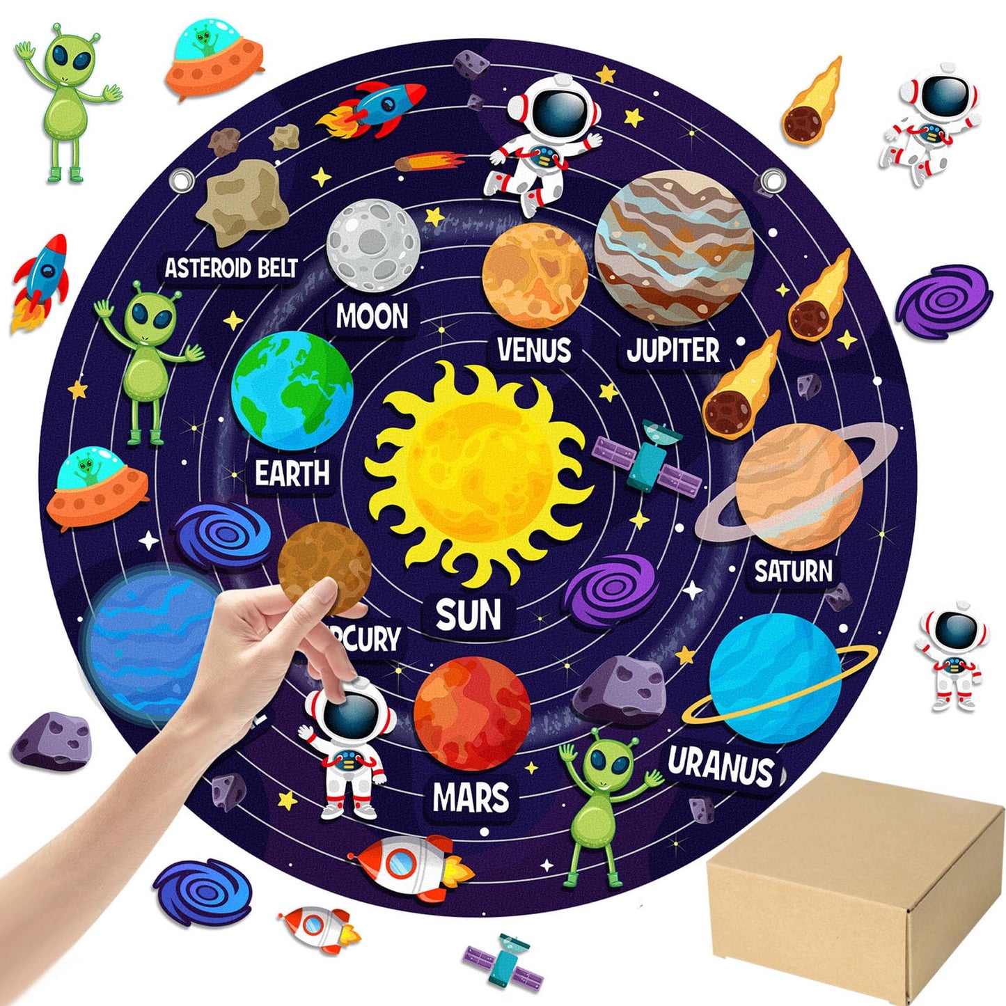 MiniInflat Felt Story Board Set Solar System Felt Story Board 2.5 Ft Outer Space Universe Storytelling Flannel Interactive Montessori Tool for Valentines Birthday Gift Space Learn (36,Solar)