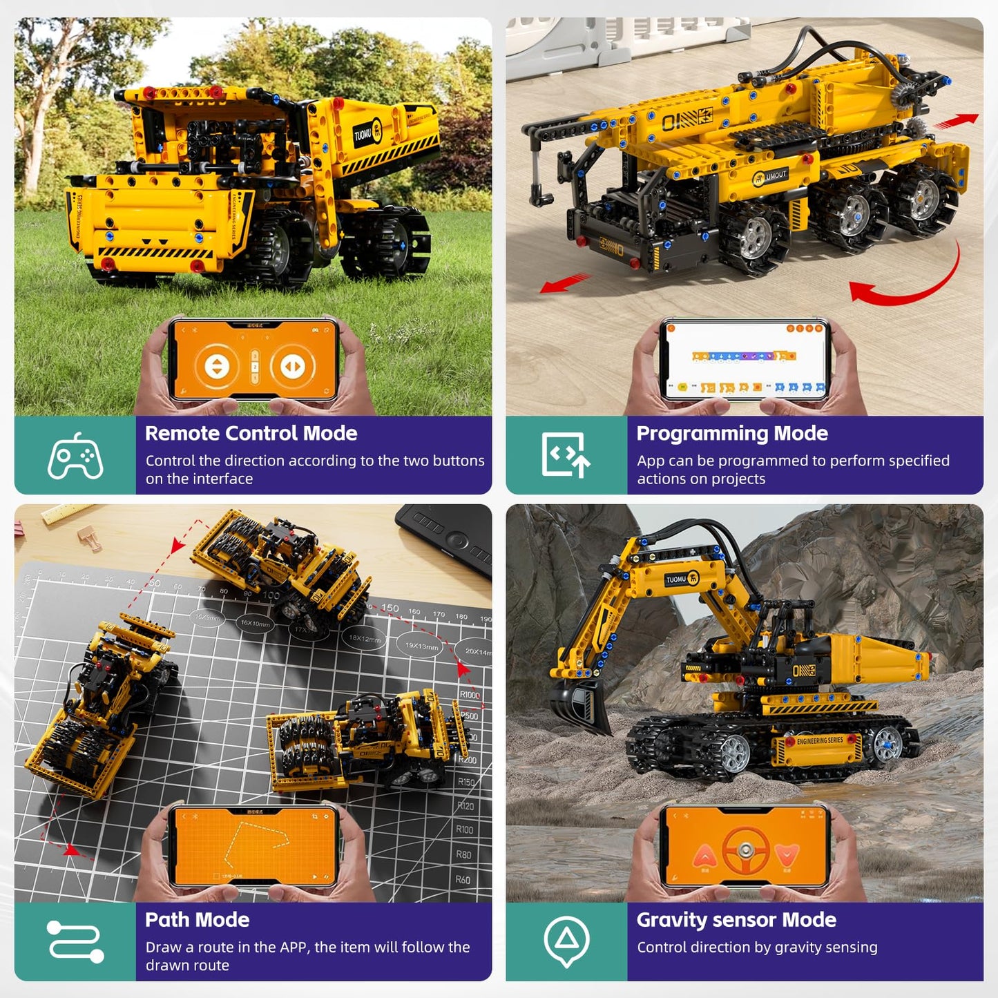 DOLIVE 5 in 1 STEM Building Block Set, App & Remote Control Construction Vehicle Kit, DIY Excavator Crane Truck Bulldozer Roller, Educational Birthday Gift for Kids 8-14 Years Old