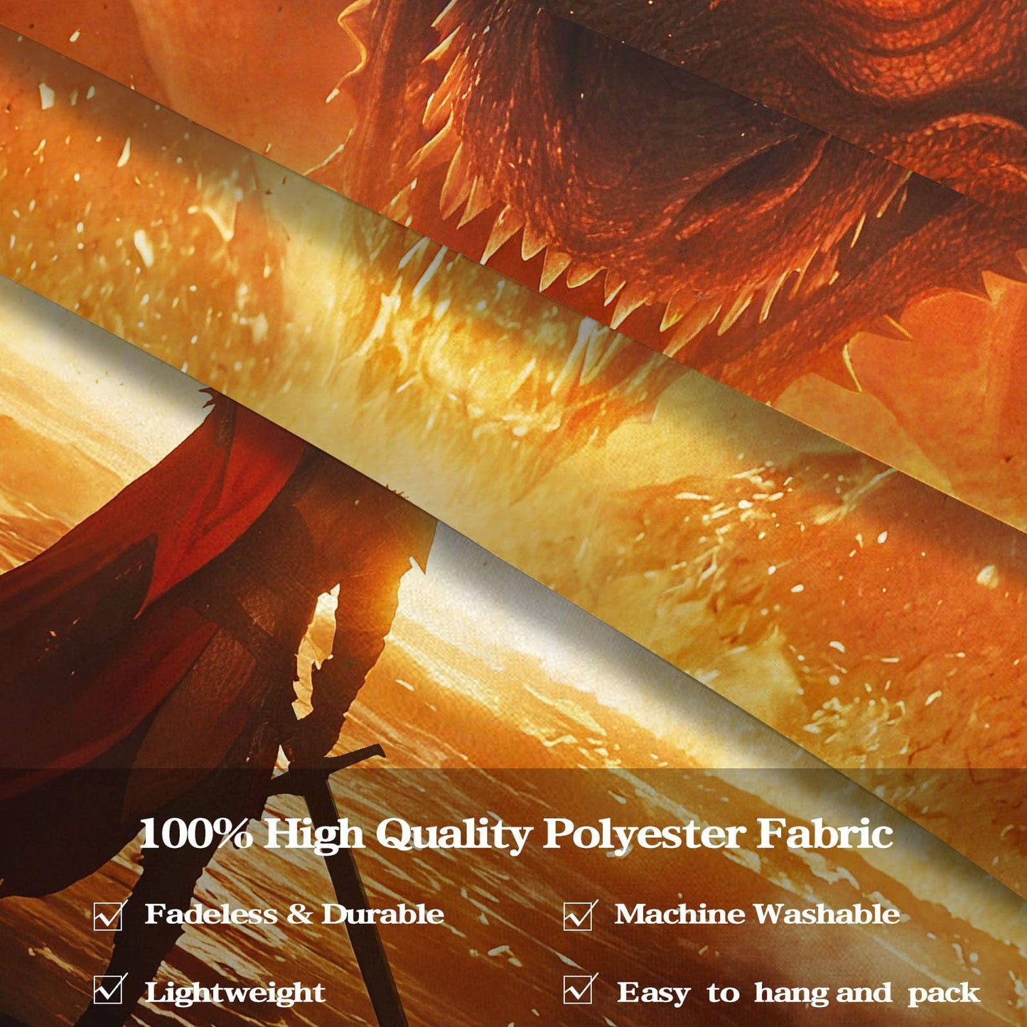 Spenlife Flaming Dragon Showdown Wall Tapestry, Fantasy Brave Warrior Tapestries for Room Decor, Intense Tapestry 60x44 Inch