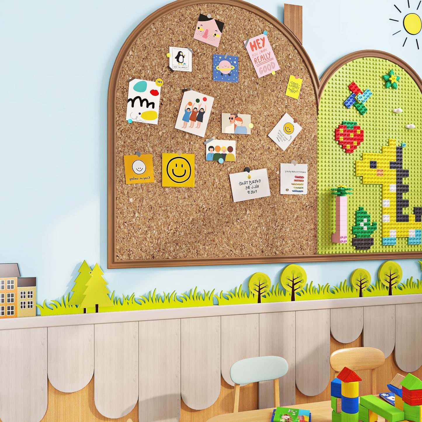 ReWallpaper Bulletin Board Corkboard Roll 17.3in x 3.9ft 3mm Thick Peel and Stick Corkboard for Wall Notes Photos Kids Art Classroom Home Office Memo Display Easy Grid Cut Daily Planner Center Zone