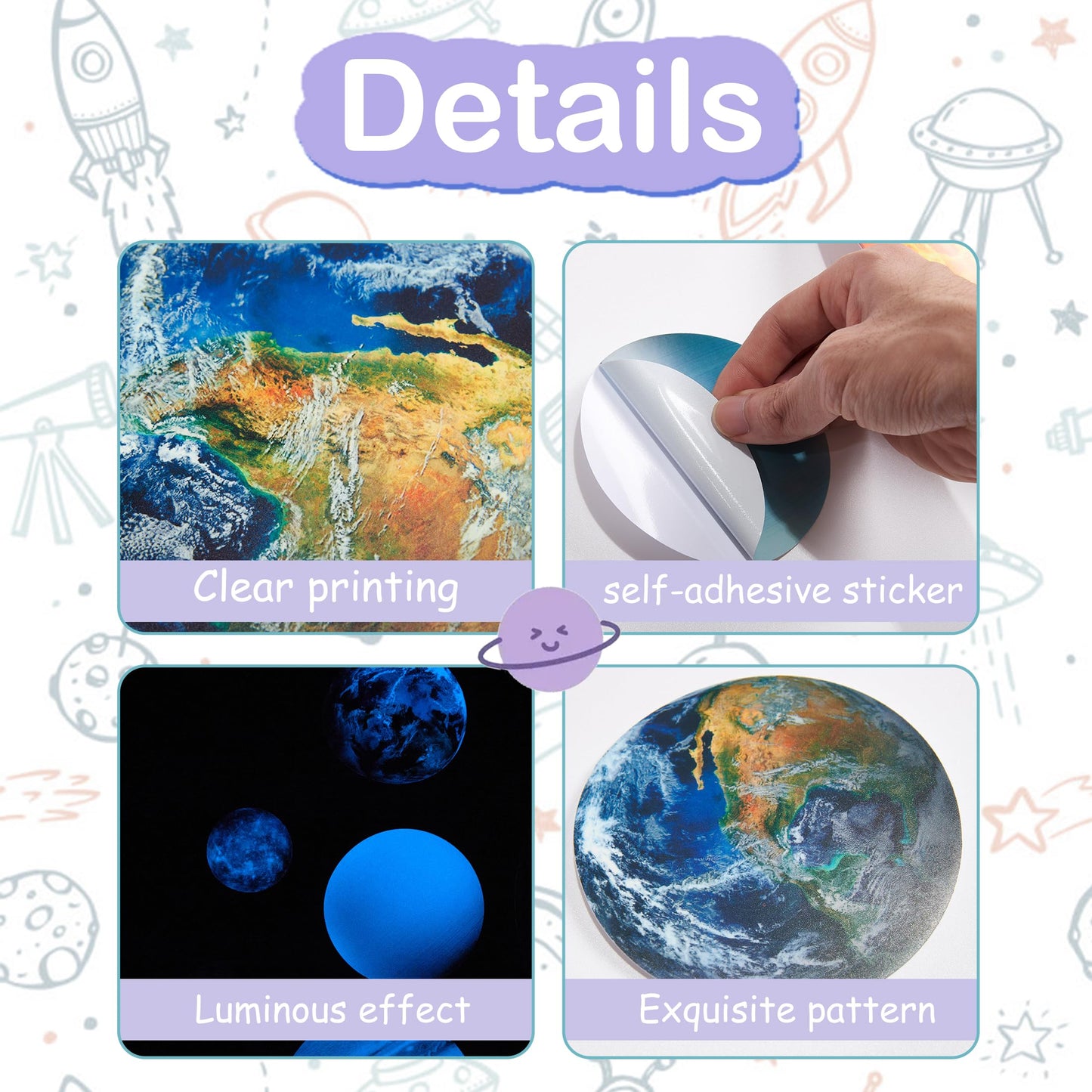 Glow in The Dark Stars Solar System Wall Decals, Star and Planets Stickers for Ceiling, Kids Wall Sticker Space Room Decor (Blue)