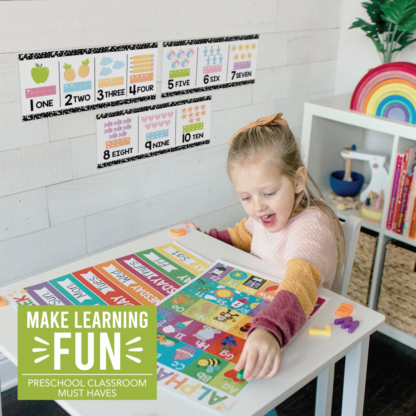 Hadley Designs Alphabet for Classroom Wall Decor - ABC Posters for Classroom Wall Chart Preschool & Kindergarten, ABC Letters & Number Line Elementary, Alphabet Cards, Pastel Classroom Decor