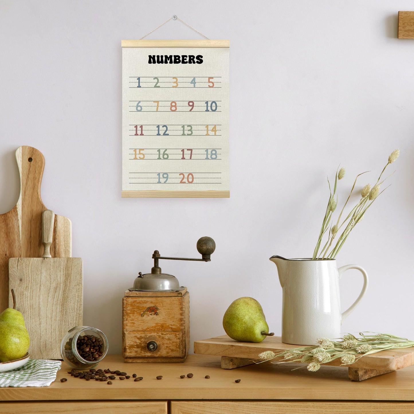 TLESKE Boho Classroom Numbers Chart 1-20 Poster Hanger Frame, Homeschool Hanging Wall Art Decor for Toddler Kids Room Nursery Playroom, Preschool Prek Learning Educational Poster Print Banner, 12x16