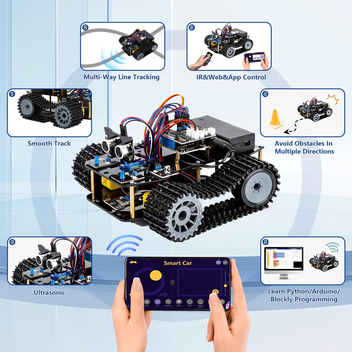 ACEBOTT Smart Robot Tank Car Kit with ESP32 for Arduino Robotics for Kids Ages 8-12 12-16 STEM Science Kits Coding Gifts for 8-16 Year Old Boys Girls Teens Cool Engineering Building Toys Unique Gifts