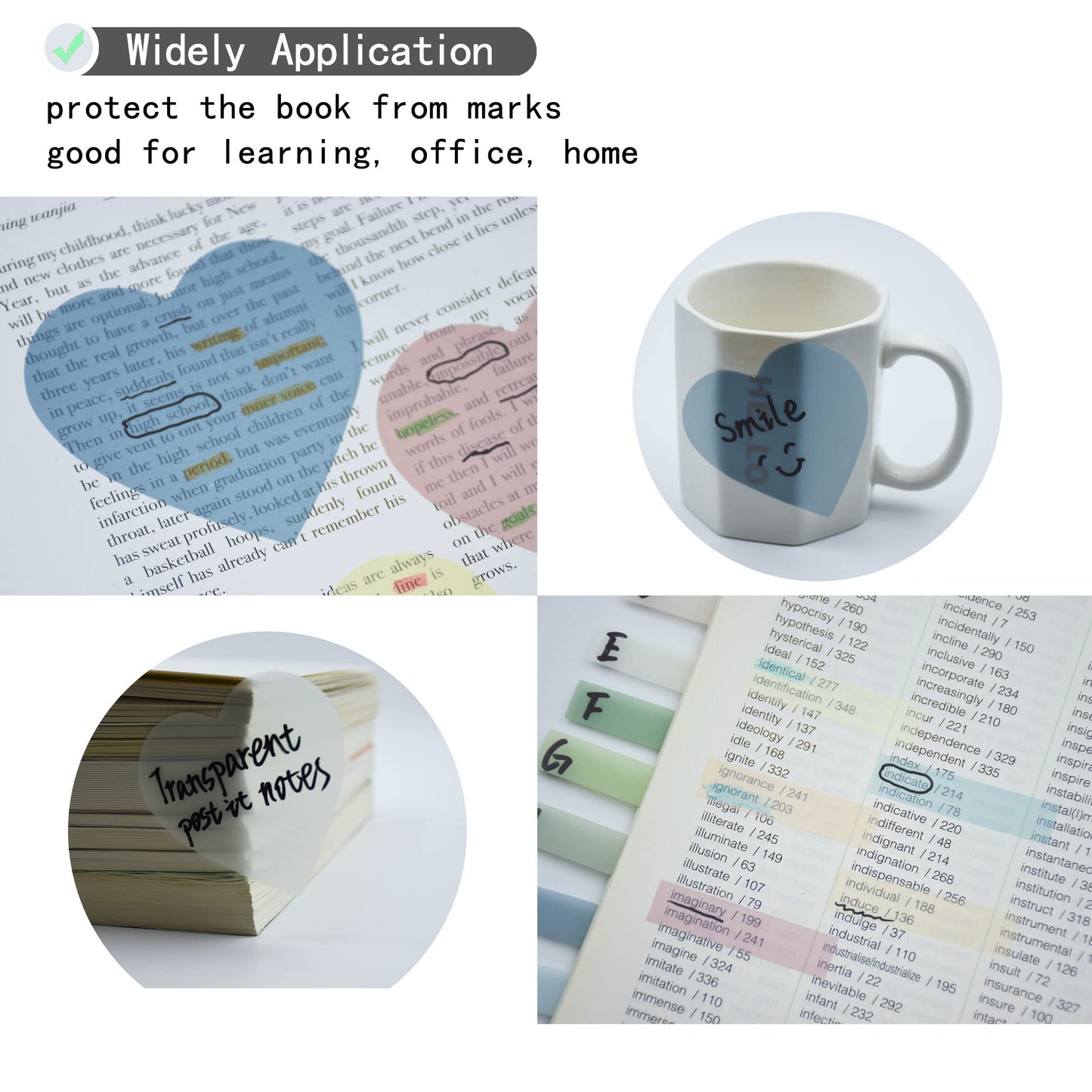 YOUDEFUL 800Pcs Transparent Sticky Notes, 2.76"x2.76" Clear Heart Sticky Notes, Waterproof Translucent Sticky Note Pads for Books Annotation, Clear Post it Notes for Bible Study, School, Office