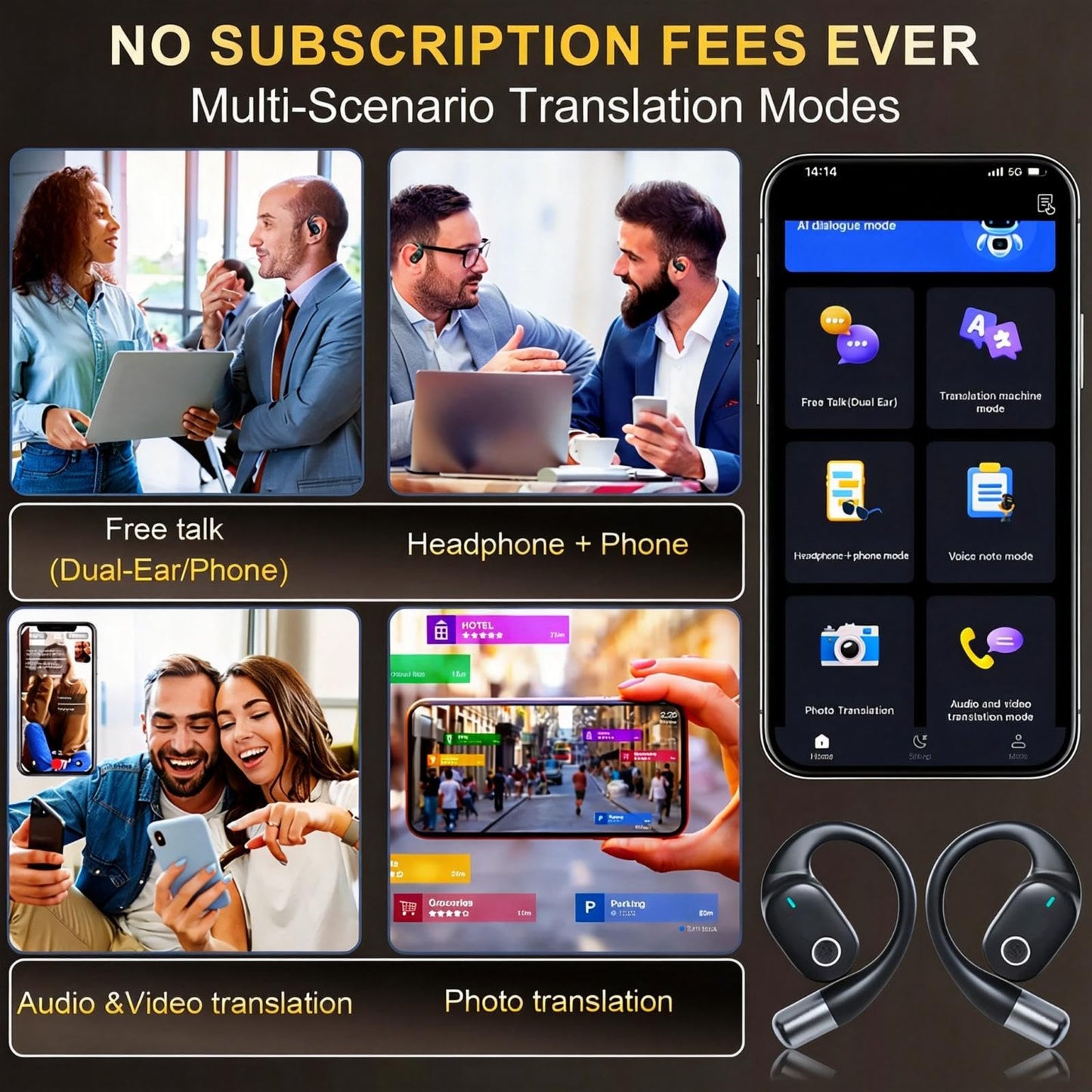 NAMYVERA AI Translation Earbuds Real Time 80H Playtime 164 Language Translator Earbuds Audifonos Traductores Wireless Bluetooth Headphones for Global Travel Business Meeting Learning