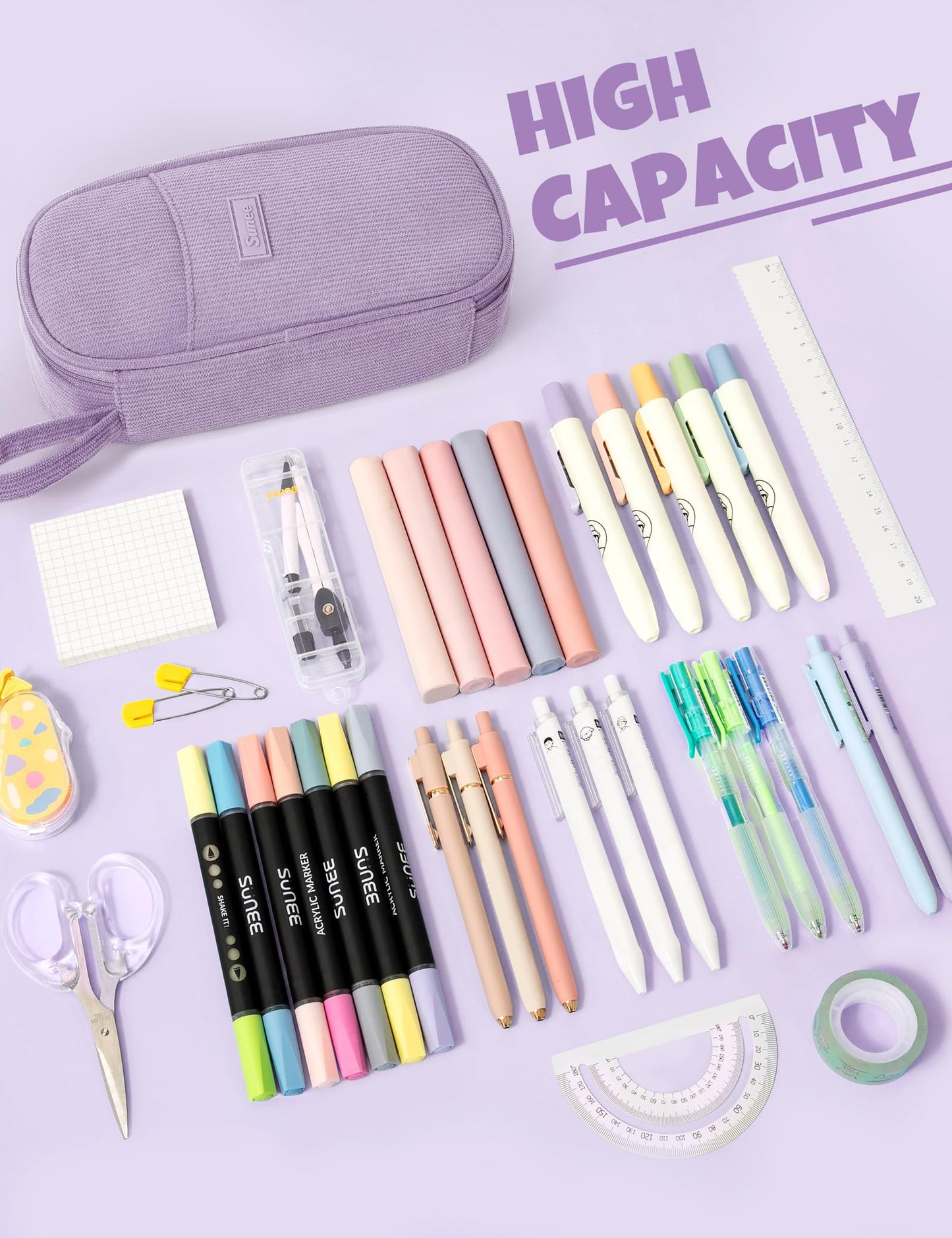 SUNEE Cute Pencil Case, Large Pencil Pouch, Soft Corduroy Fabric Big Pencil Bag with Zipper, Kawaii Pen Bag Stationery Storage and Organizer, School Supplies for Teen, Student, Boys,Girls, Soft Purple
