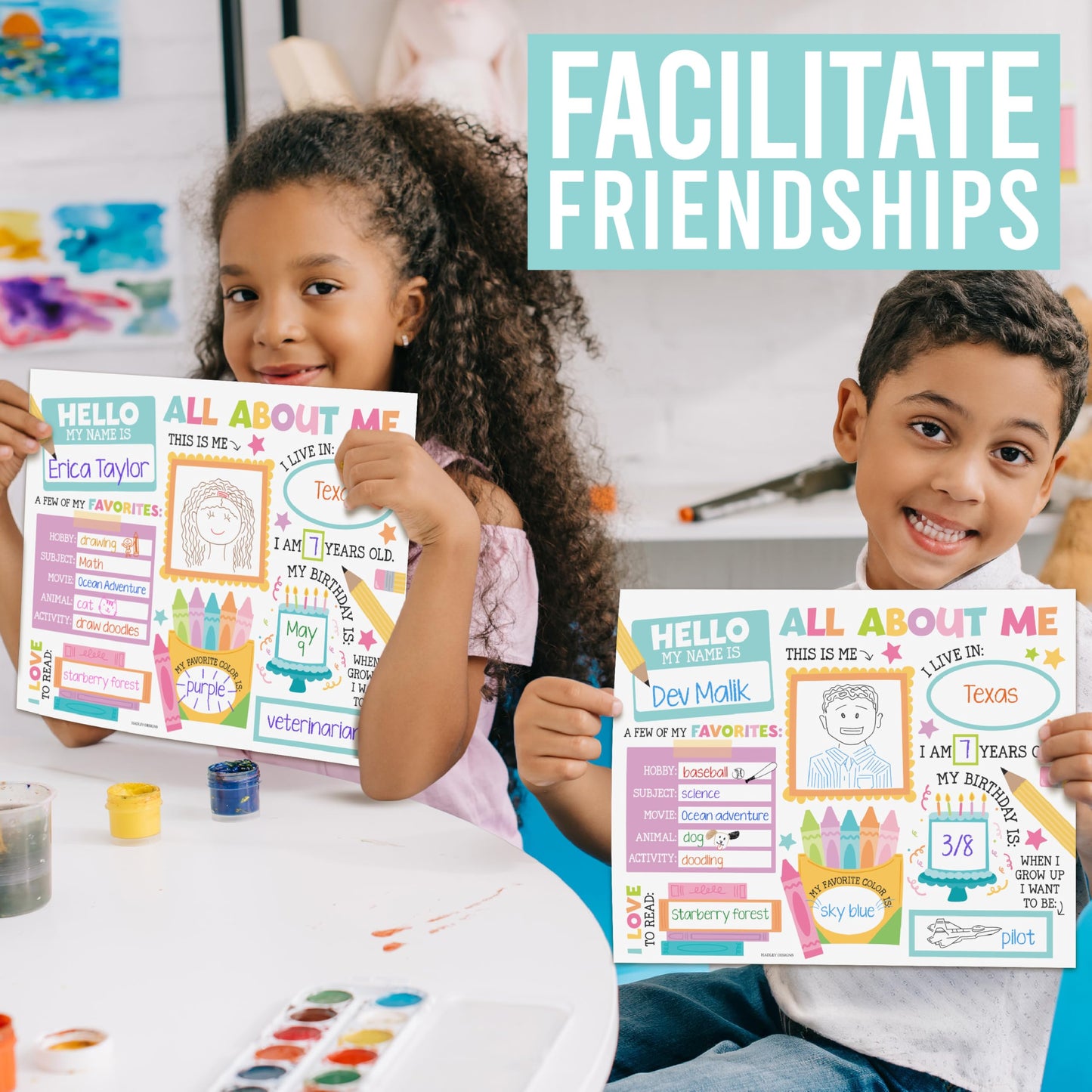 Hadley Designs All About Me Posters for Classroom Must Haves - 20 Star Student Poster, 100 Days of School Items, Star of The Week Poster Elementary Classroom Decor, End of School Year Teacher Supplies