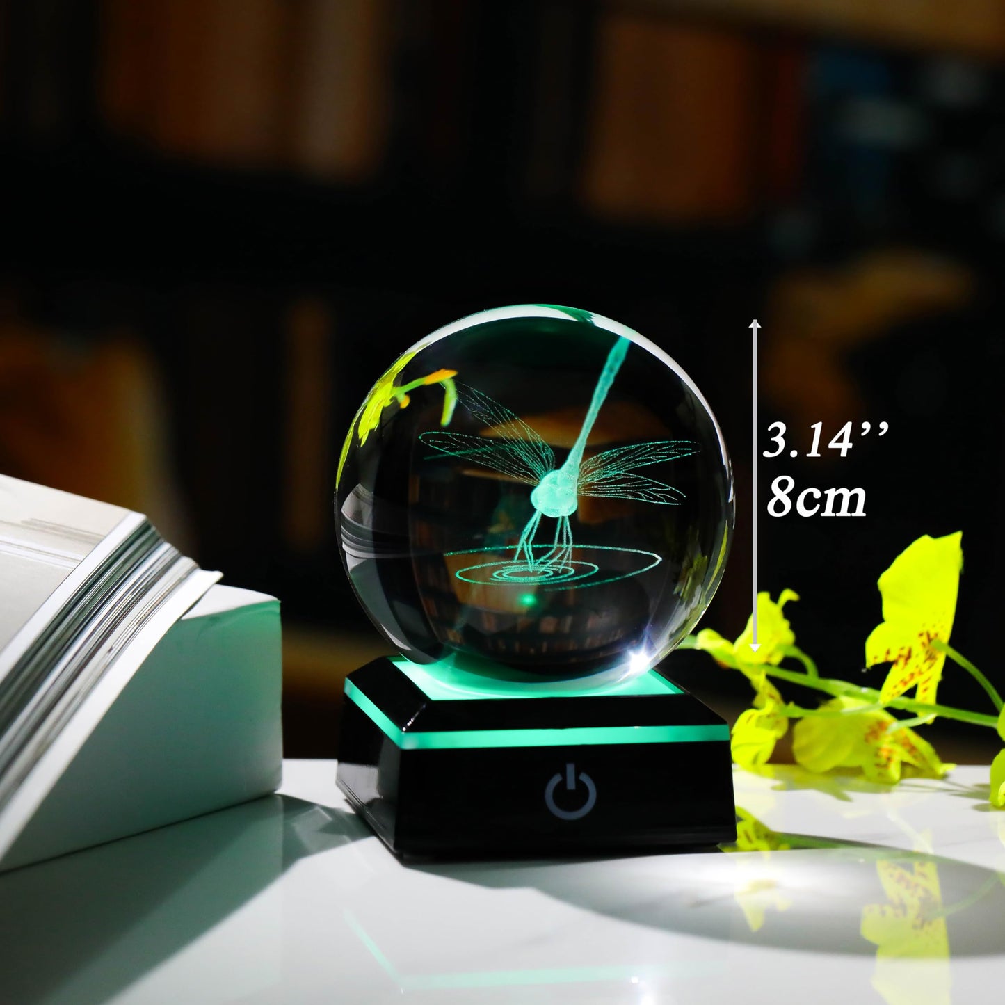 Qianwei Dragonfly 3D Crystal Ball 3.14'' - Laser Decor Glass Animals Gifts Figurines Statue for Women, Room Decorations and Night Light