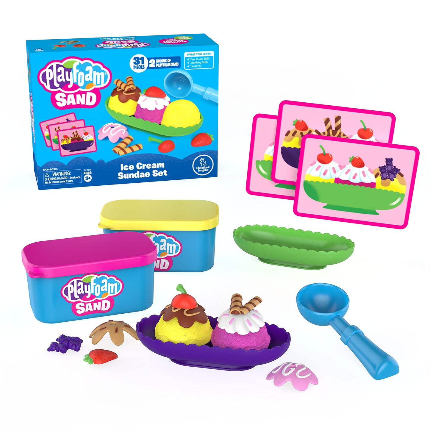 Educational Insights Playfoam Sand Ice Cream Sundae Set - Preschool Sensory Toys for Kids 3-5, Pretend Play Toddler Toys, Non Toxic Play Sand Kit, Sensory Table Activities for Kids