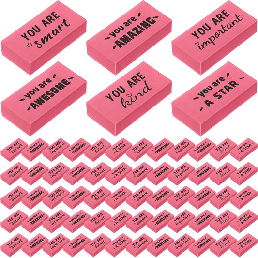 Resurhang 180 Pcs Erasers Bulk for Kids Inspirational Pencil Erasers Bulk for Drawing Motivational Big Eraser School Supplies for Classrooms Back to School Office (Motivational,Pink)