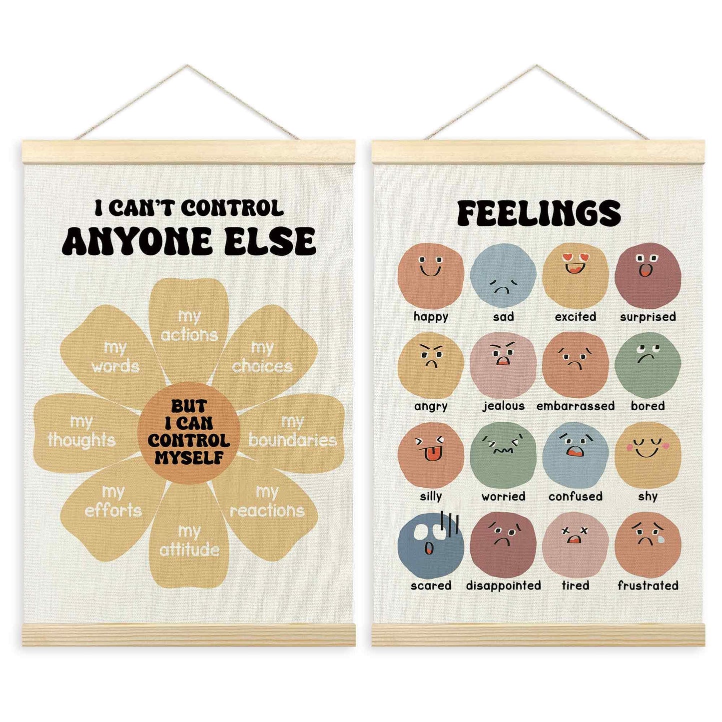 TLESKE Mental Health Feelings Emotions Chart Poster Hanger Frame for Toddler Kid Classroom Set of 2, Homeschool Wall Art Decor for Nursery Playroom, Preschool Prek Learning Educational Poster, 16x24