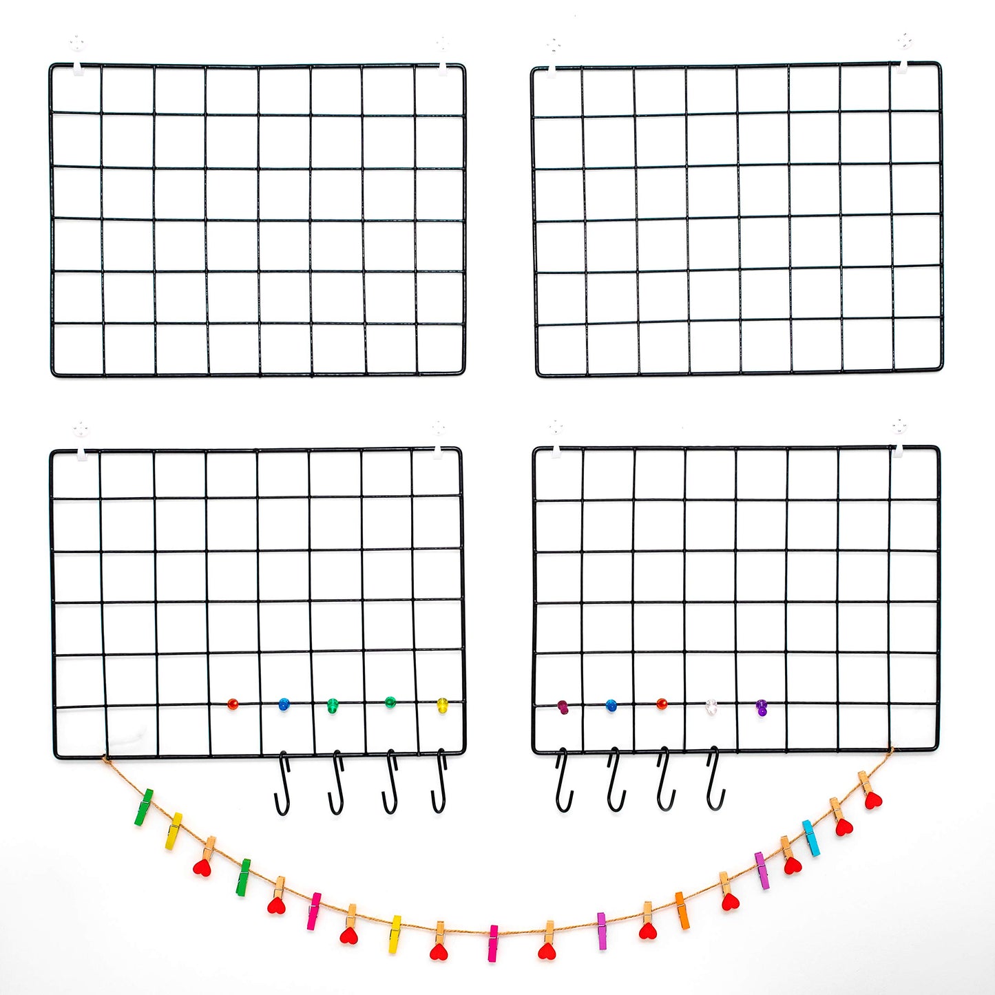 ODOXIA 4-Pack Wire Wall Grid Panel | Photo Grid Wall Decor | Metal Board for Hanging Pictures | Black Wire Organizer for Home, Office & Kitchen | Panel for Display & Storage