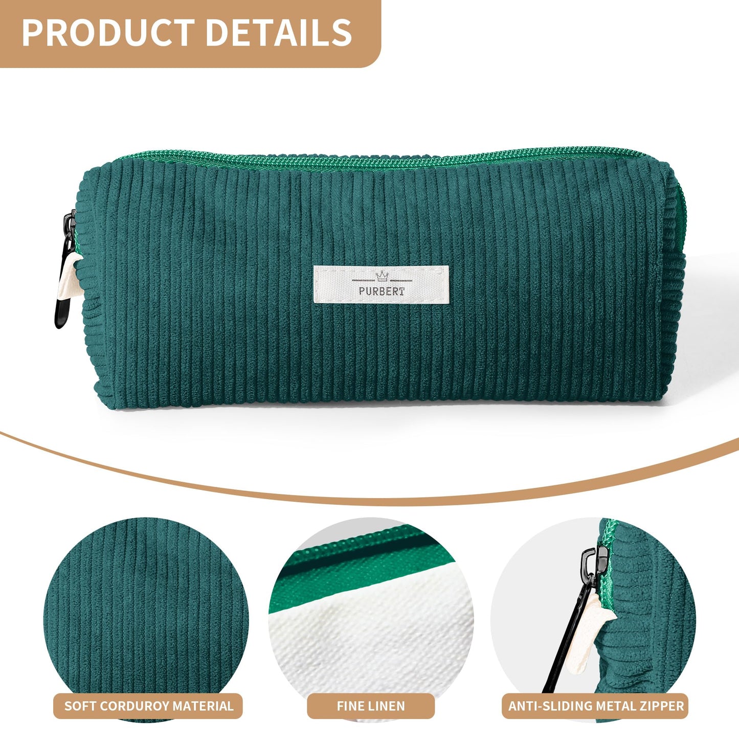 Purbert Pencil Bag Pen Case, Soft Corduroy Small Pencil Pouch Organizer with Zipper, Cute Pencil Case Pouch Stationery for Girls and Boys – Dark Green