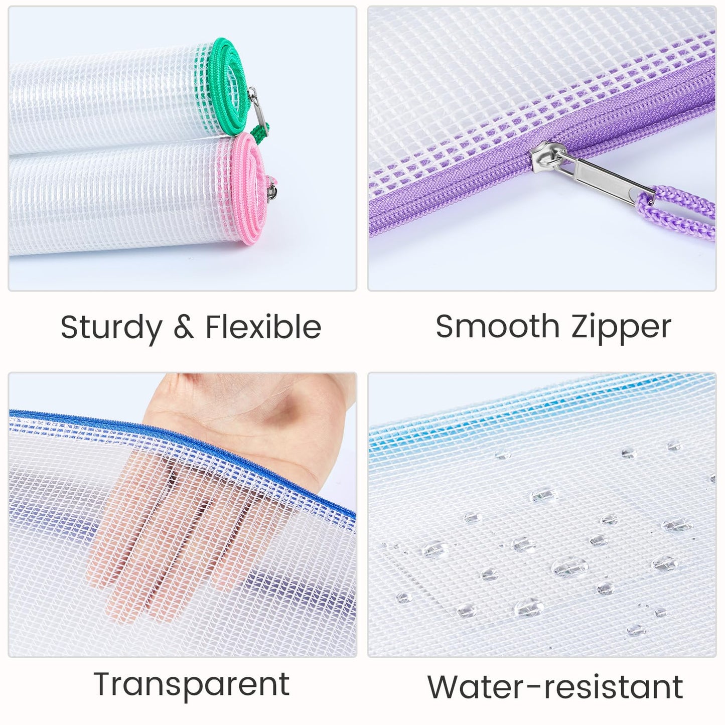 Sooez 24 Pack Mesh Zipper Pouch with Sticky Labels, A4 Mesh Bags, Sturdy Letter Size File Folders Organizer, Office School Classroom Teacher Supplies, Toy Storage Bag Board Game Puzzles Organization