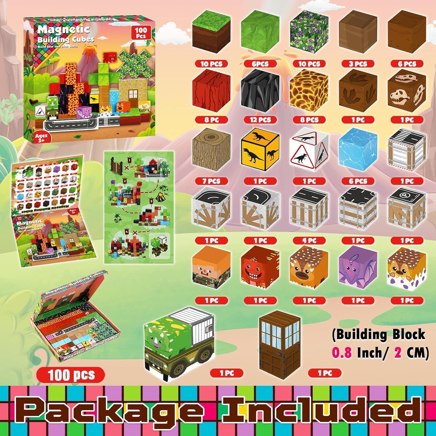 Magnetic Blocks - 100PCS Magnetic Building Blocks, Stacking Magnets for Kids, STEM Learning for Kid, Magnetic Blocks for Kids Ages 4 5 6 7 8 9, Birthday Gifts for 3-10 Years Old Boys Girls