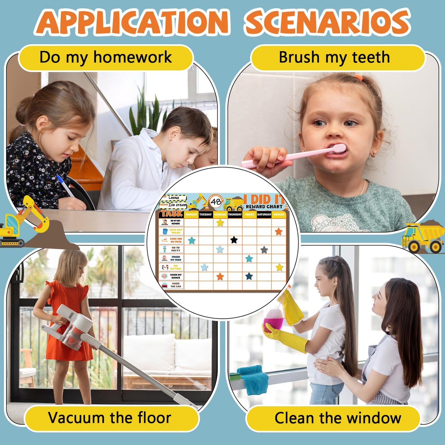 Magnetic Reward Chart for Kids at Home Construction Theme I Did It Motivate Behavior Reward Chart System Magnetic Behavior Tracker Incentive Chore Pad to Develop Responsibility and Good Habits