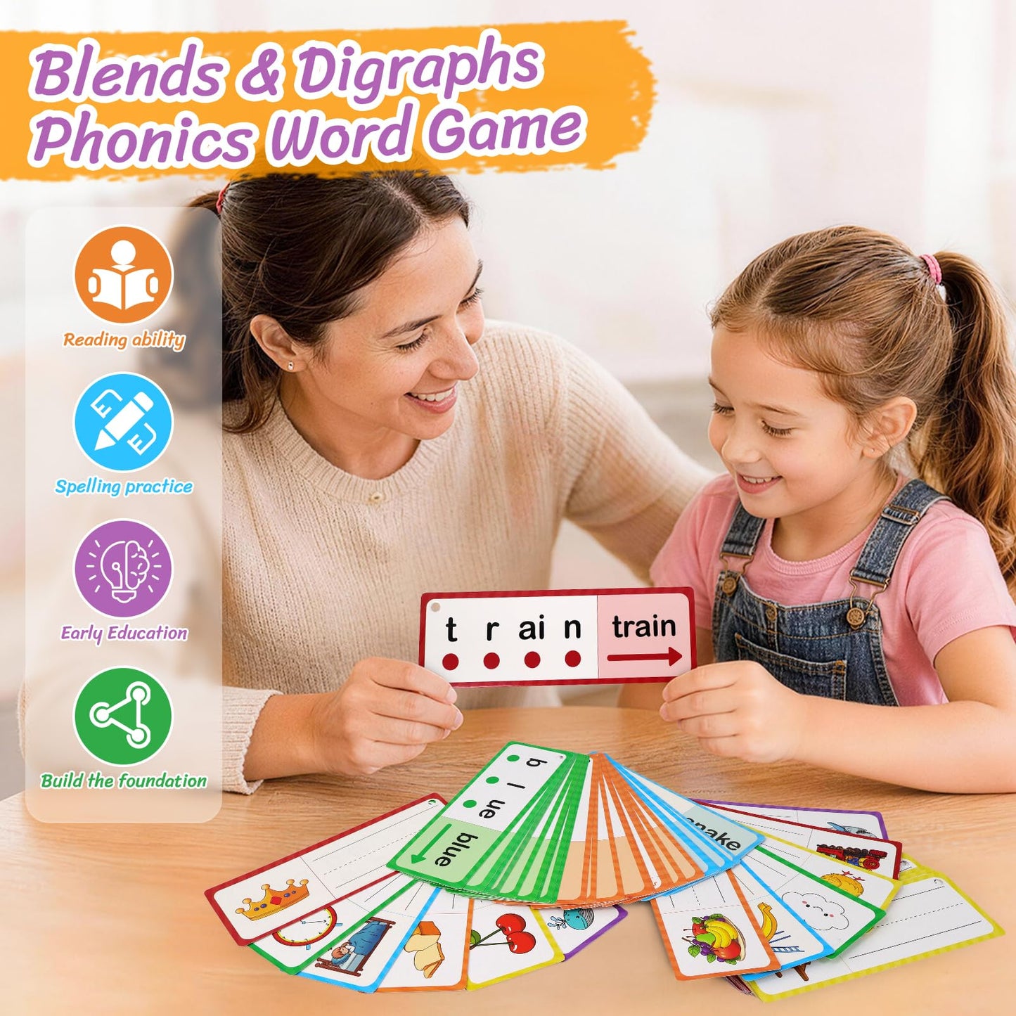 LilLaufy Phonics Games Flash Cards for Kids, Sight Word Spelling Games, Digraphs and Blends flashcards, Speech Therapy Toys for Toddlers, Learn to Read, Preschool Kindergarten Learning Activities