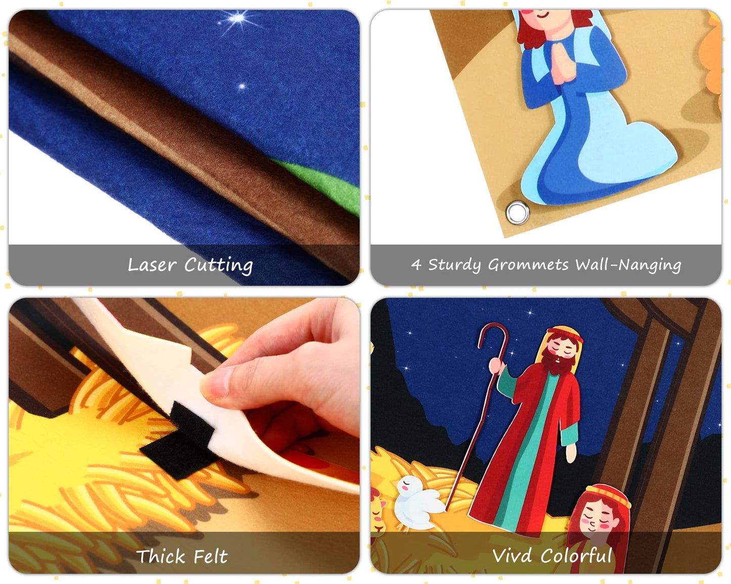Yexiya Christmas Nativity Scene Felt Story Board Set for Toddlers Children, 3.4 Feet Nativity Crafts for Kids Preschool Sunday School Decorations Reusable Wall Hanging Gift for Boys Girls(Classic)