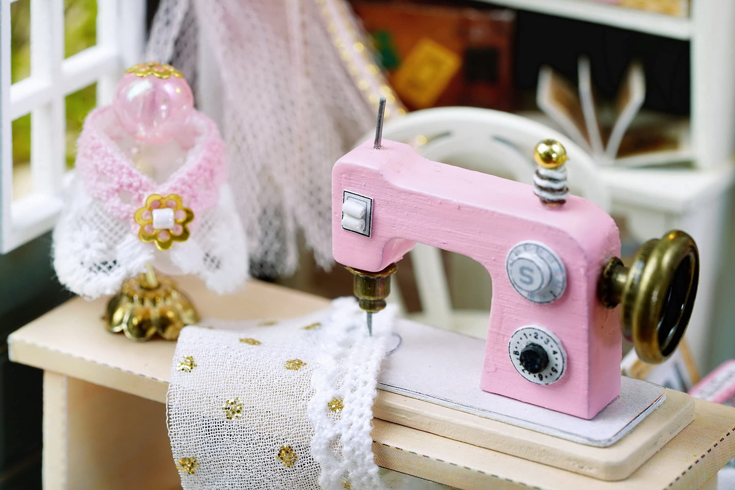 CUTEROOM DIY Doll House Miniature Furniture Wooden House Kit with Dust Cover & LED Light and Accessories - New Three Styles QT Series Dollhouse (QT047)