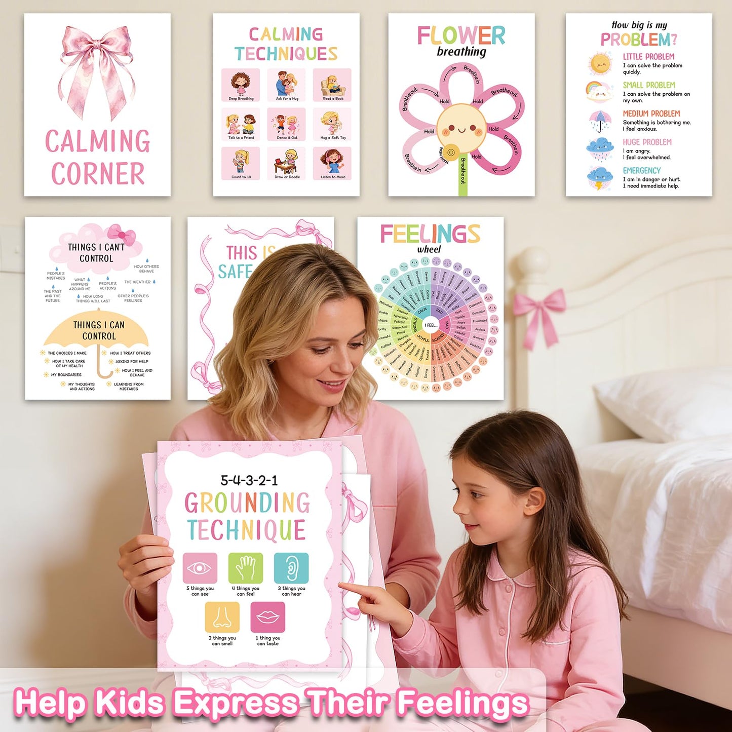 10 Calming Corner Posters, Feelings Chart for Kids, Calm Down Corner Mental Health Posters, Preschool Classroom Educational Poster Emotions Chart Coping Skills,Wall Art Decoration Mood Calming Sticker