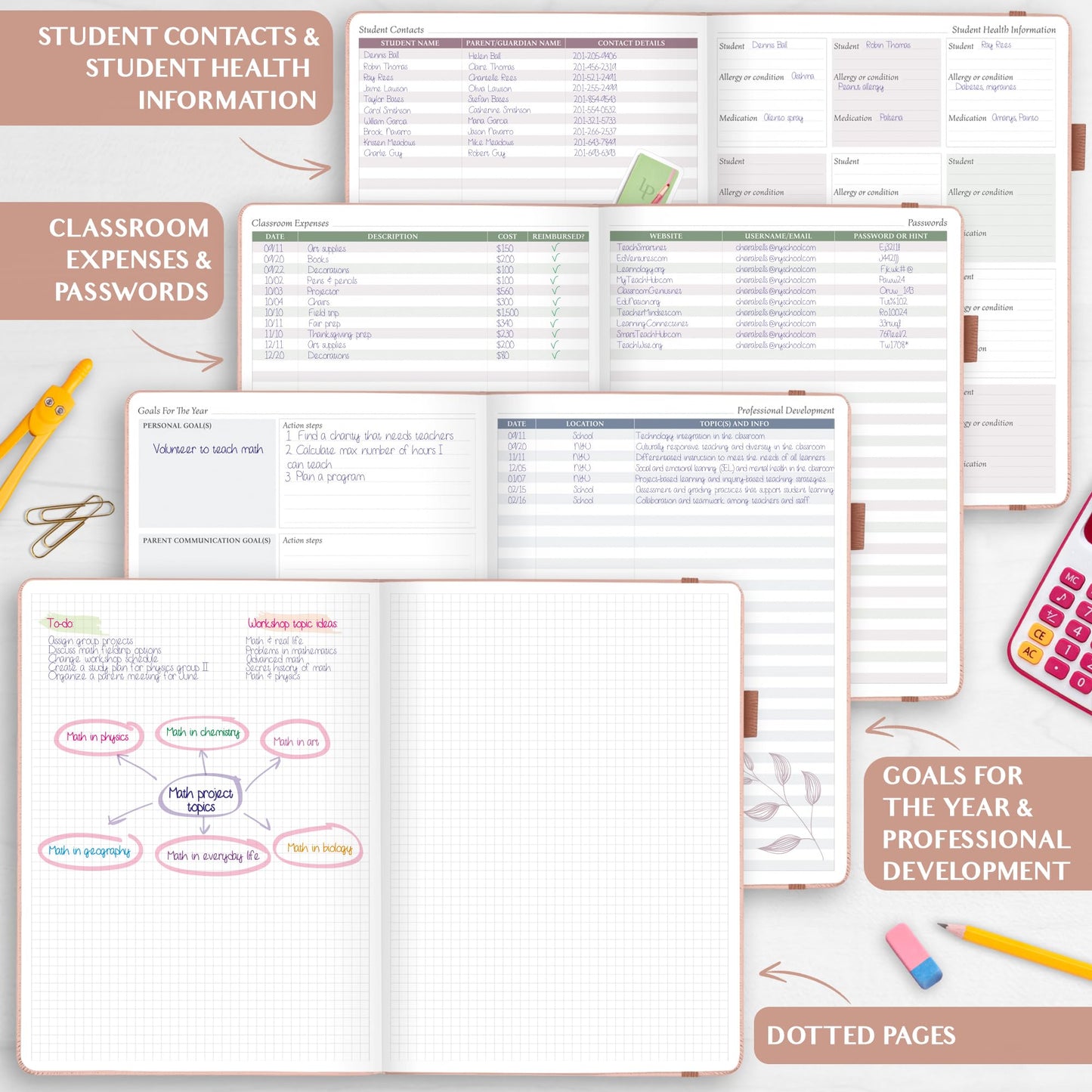 Legend Teacher Planner – Undated Lesson Plan Book for Teachers with Weekly & Monthly Calendars - Classroom Organization & School Year Planner – 8.5”x11.5” Hardcover (Rose Gold Debossed)