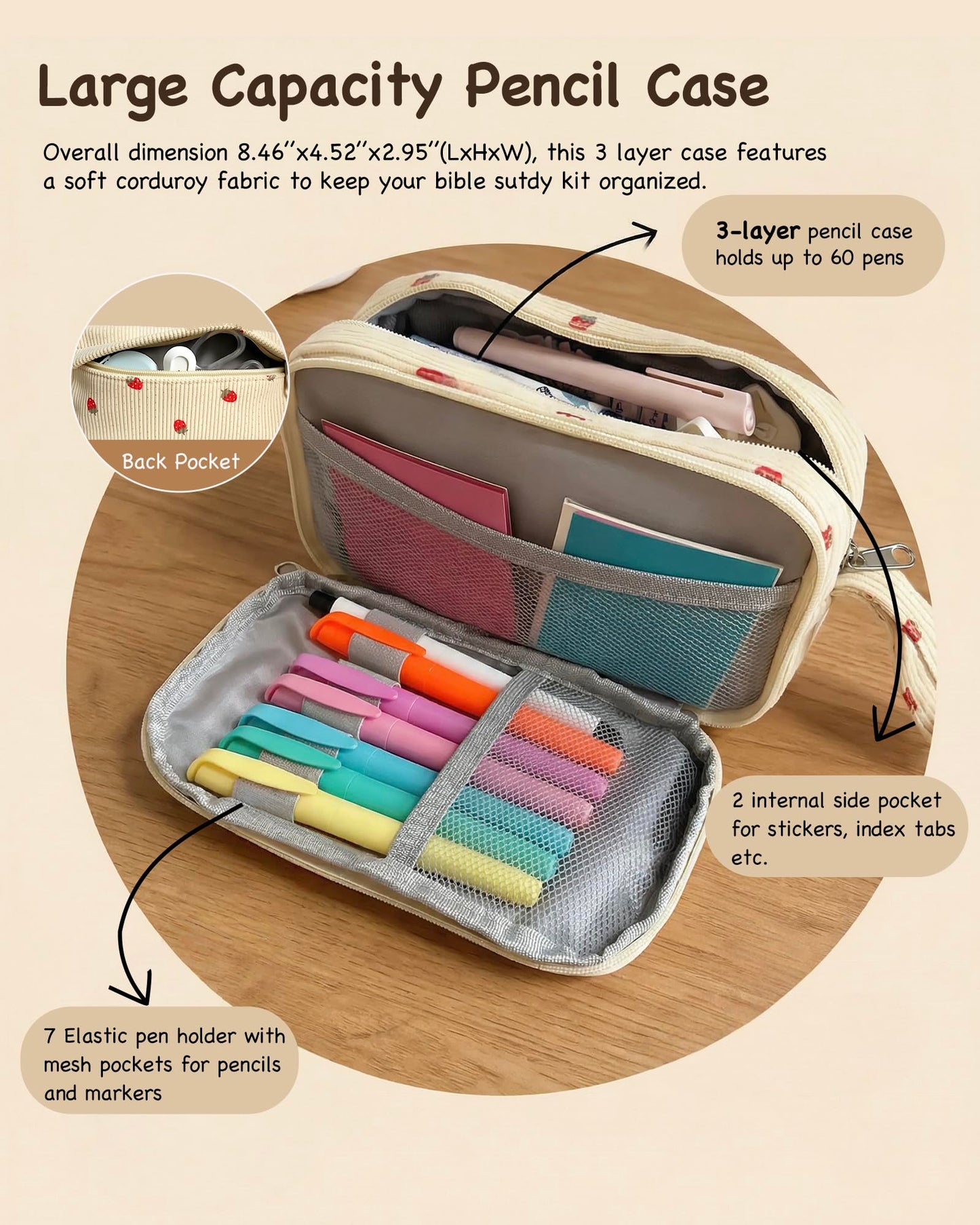 Envysun Bible Study Supplies Journaling Kit for Women - Bible Annotation Kit with No Bleed Highlighters, Tabs & Pen Case - Starter Christian Gift for Daily Devotion & Note Taking (Beige Strawberry)