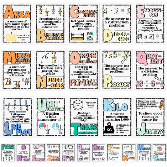 Eaasty 26 Pcs Composition Notebook Math Posters for Elementary School Retro Groovy Classroom Decor Math Alphabet Bulletin Board Classroom Decor for Elementary Teacher Must Haves(Composition Book)