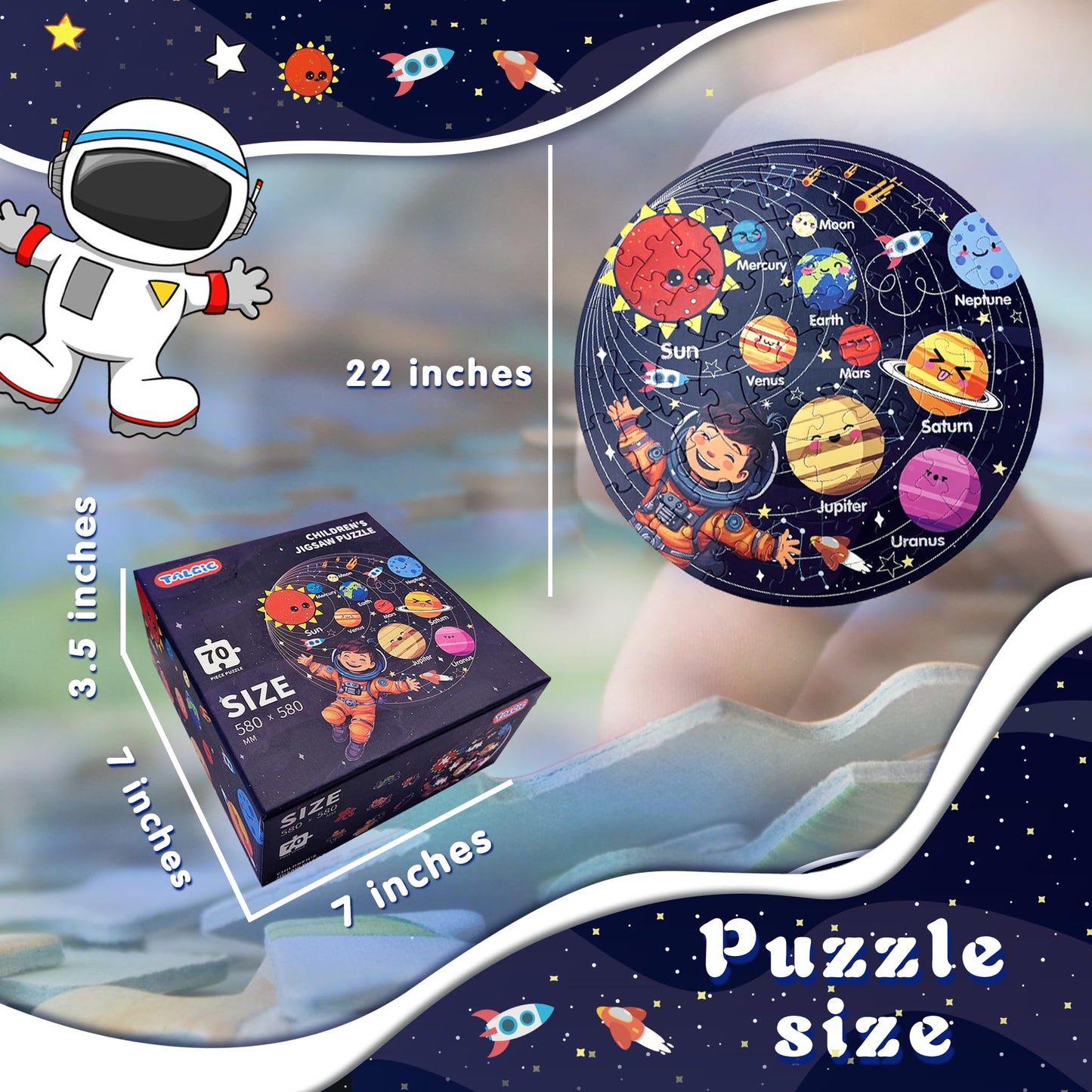 TALGIC Puzzles for Kids Ages 4-6 with Solar System Planets, 70 Piece Round Large Kids Floor Puzzles for Ages 3 4 5 6 7 8, Educational Toy Gift Jigsaw Puzzles for 5 Year Old Boys Girls