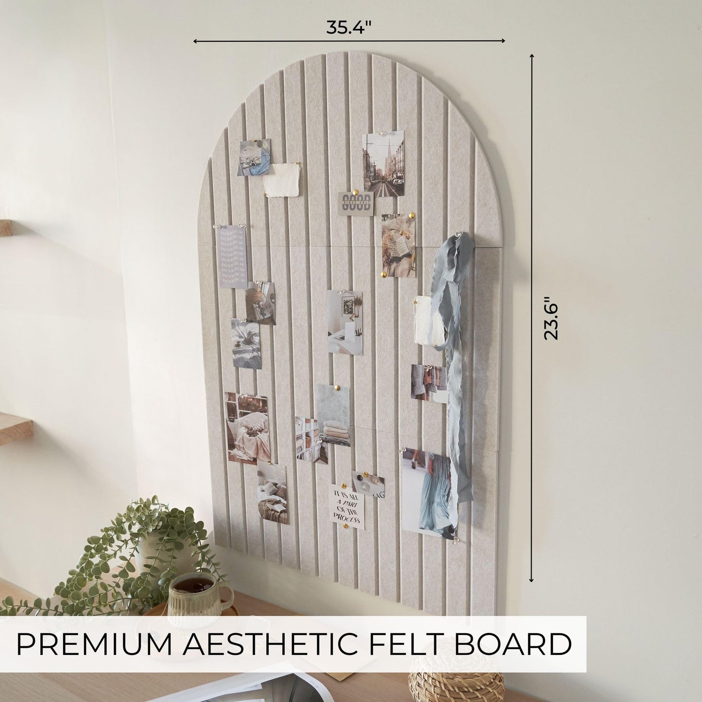 Large Arched Felt Bulletin Board - Stylish Perfectly Sized 35" x 24" Cork Board Alternative for Office & Wall Decor – 6 Customizable Adhesive Tiles with Pins are Perfect to Display Your Photos